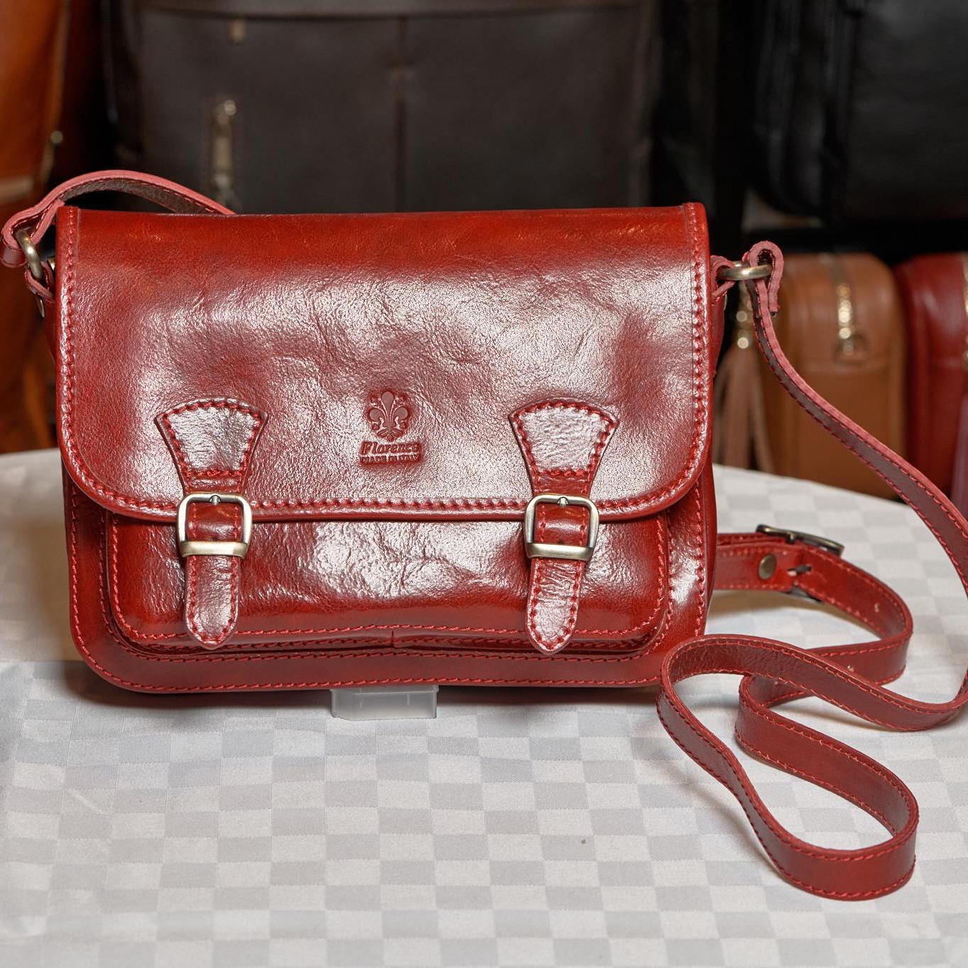 Italian Handmade Leather Bag for Women | Elegant Red Crossbody Bag from Florence, Made in Italy