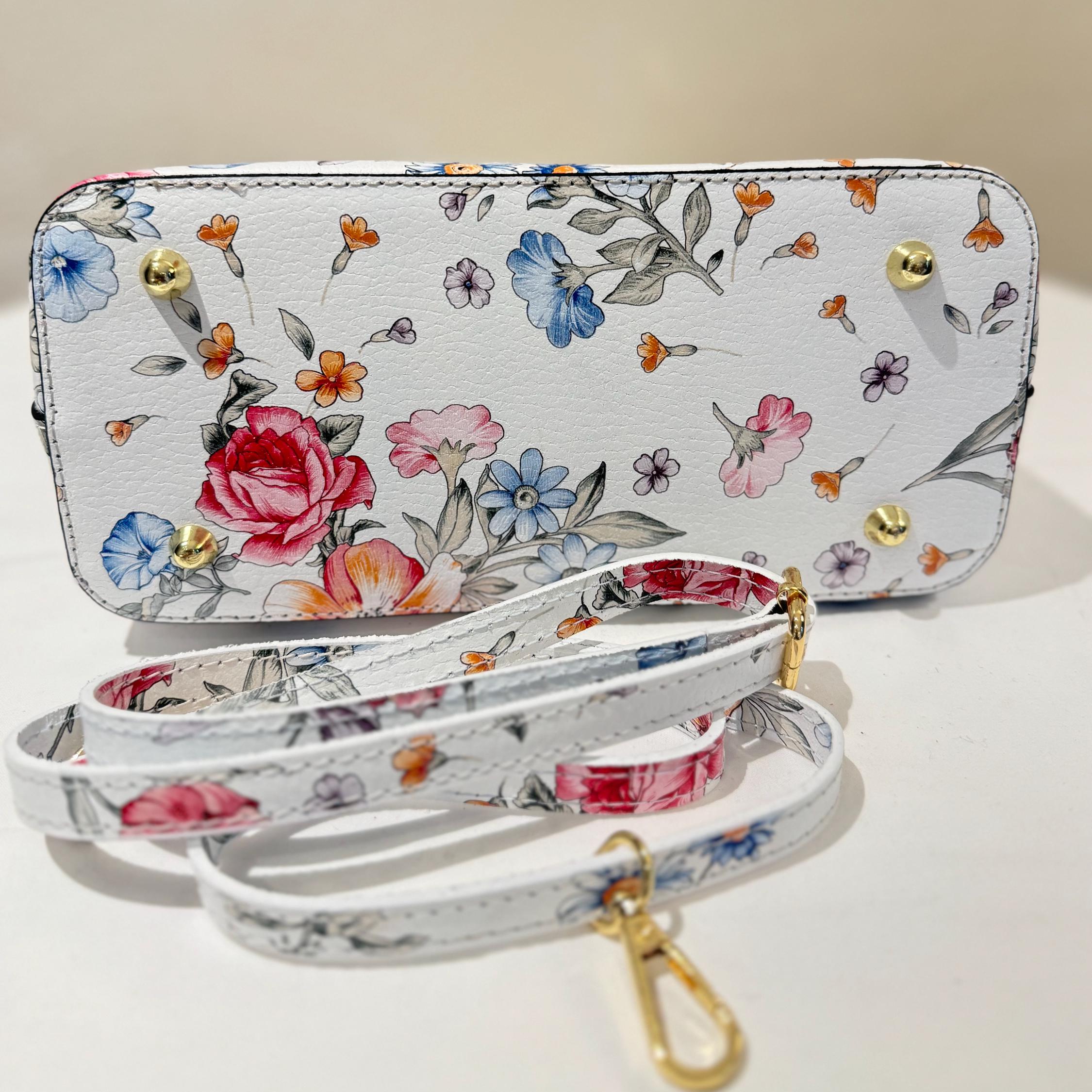 Italian Handmade Floral Leather Handbag , Elegant and Feminine Designer Bag from Florence , Chic Crossbody Purse by ChicMilano