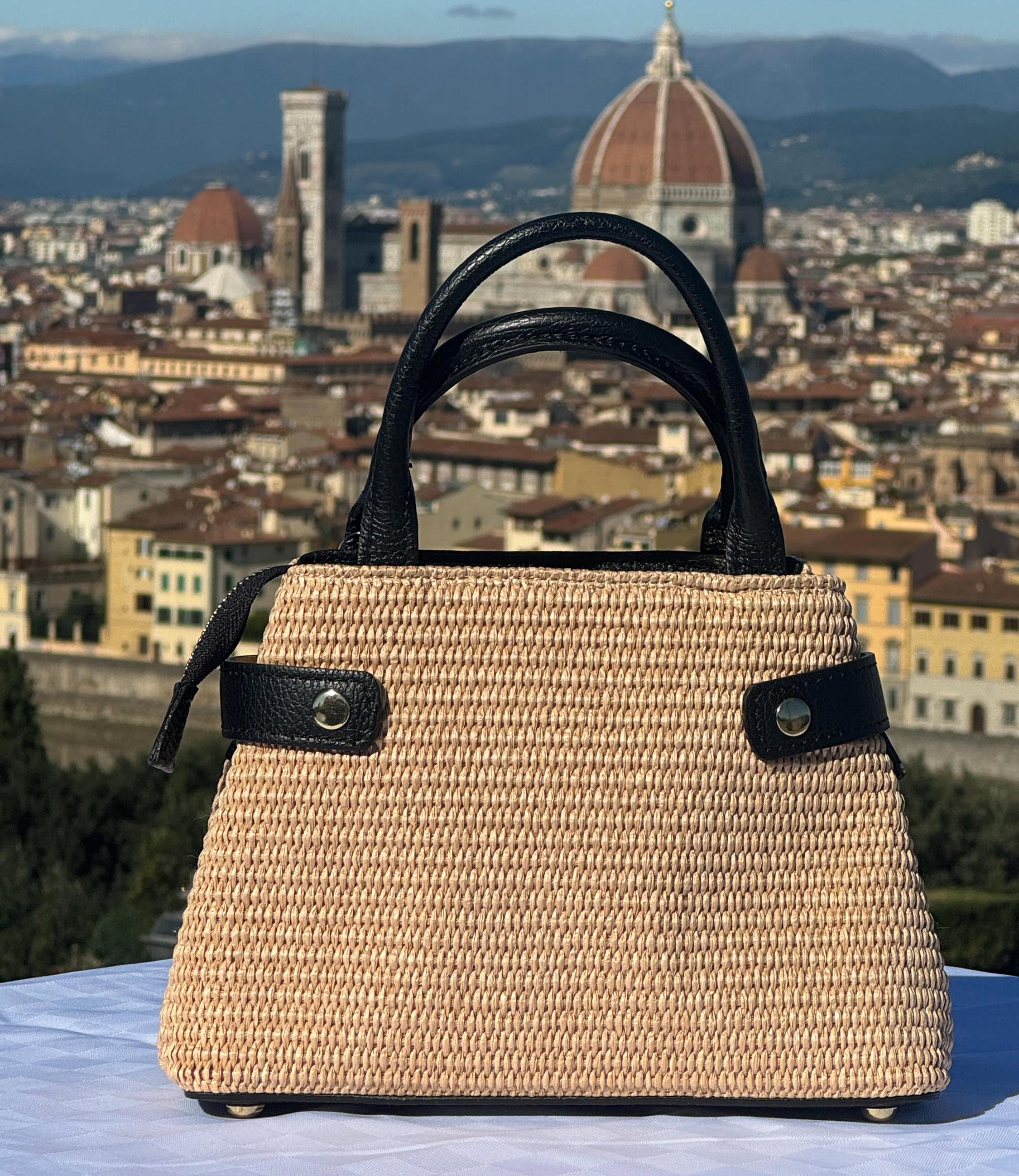 Italian Handmade Raffia Bag For Women | Elegant Raffia Leather Tote From Florence, Made in Italy