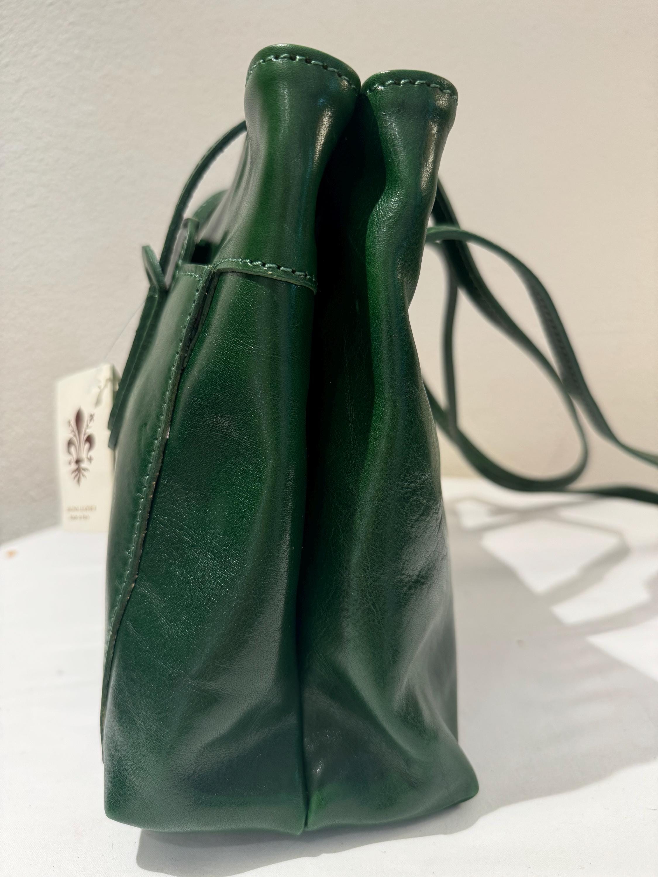 Italian Handmade Leather Bag For Women | Elegant Green Leather Tote From Florence, Made in Italy