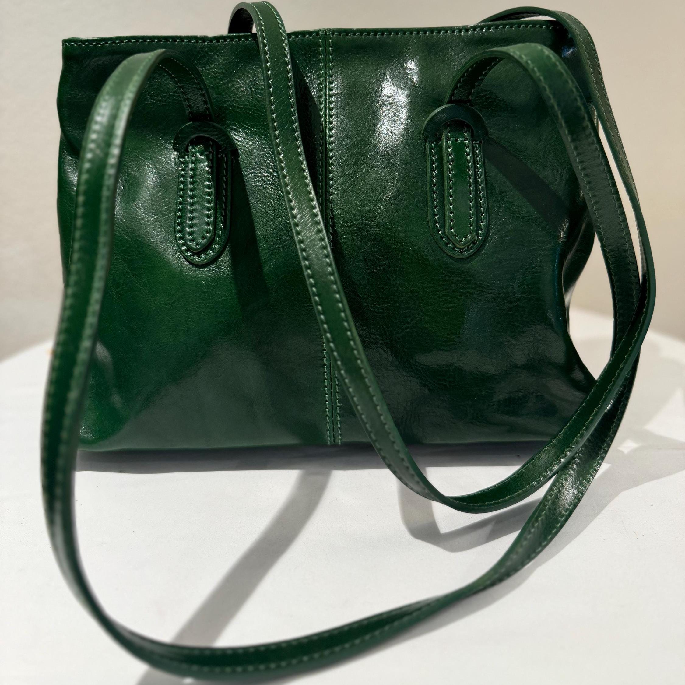 Italian Handmade Leather Bag For Women | Elegant Green Leather Tote From Florence, Made in Italy