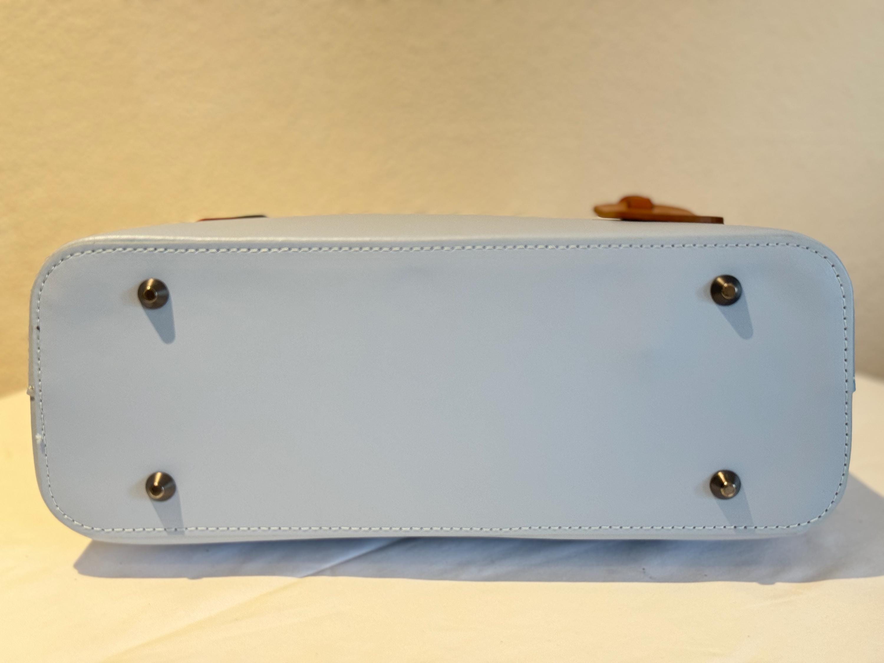 Italian Handmade Leather Bag For Women | Elegant Light Blue Leather Tote Bag From Florence, Made in Italy