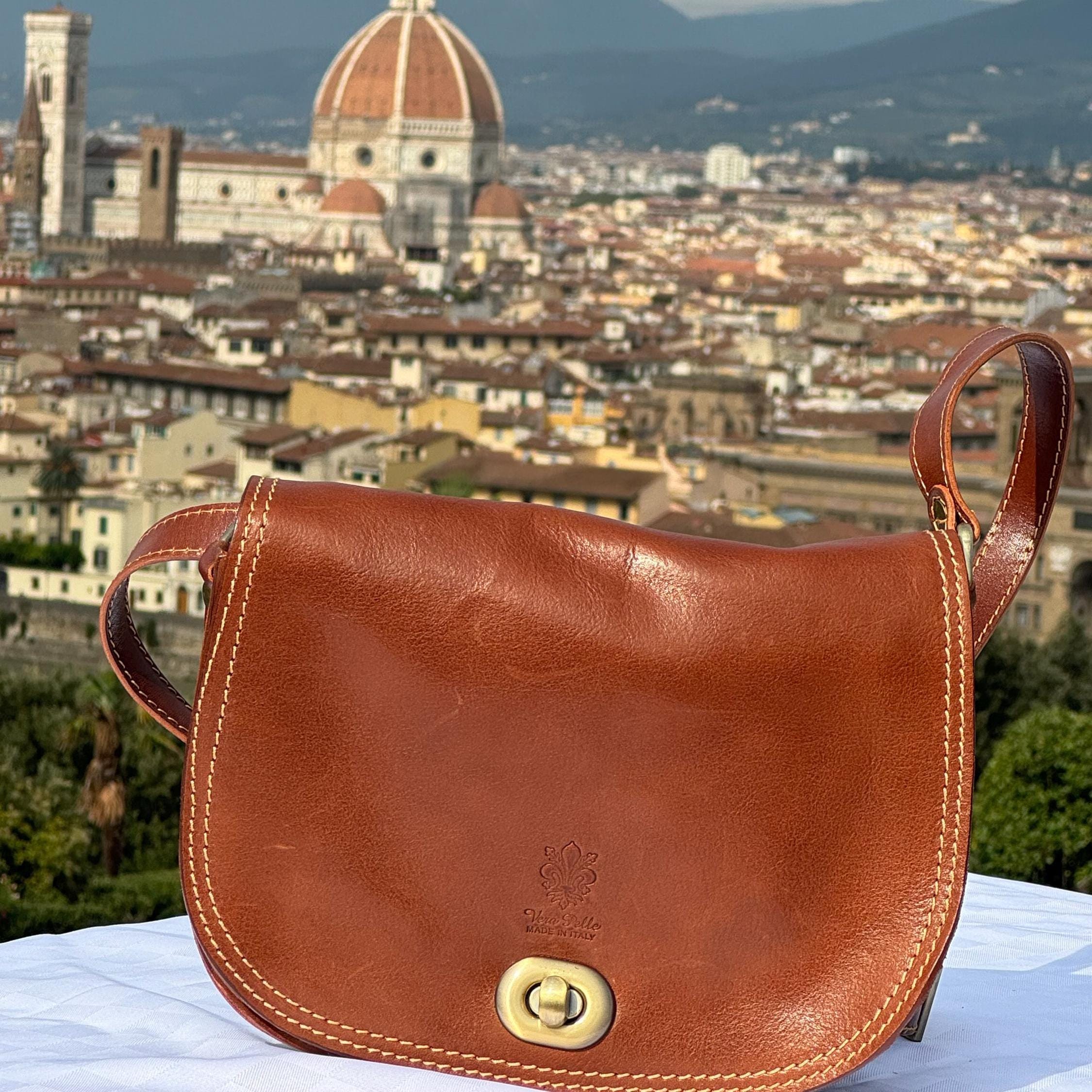 Italian Handmade Leather Bag For Women | Elegant Brown Leather Crossbody From Florence, Made in Italy