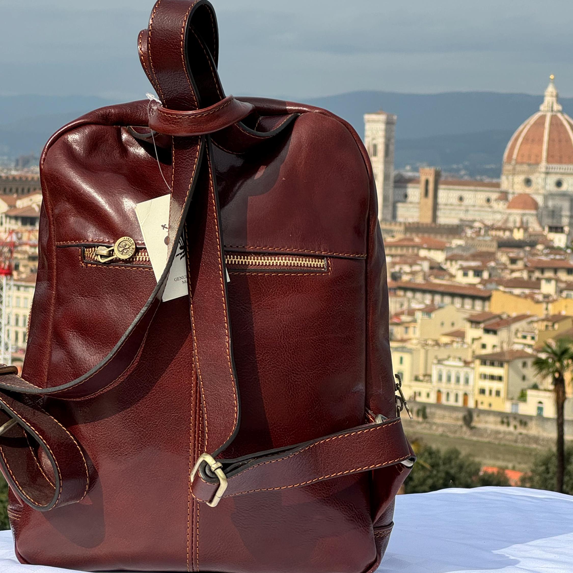 Italian Handmade Leather Backpack For Women | Elegant Brown Leather Backpack From Florence, Made in Italy