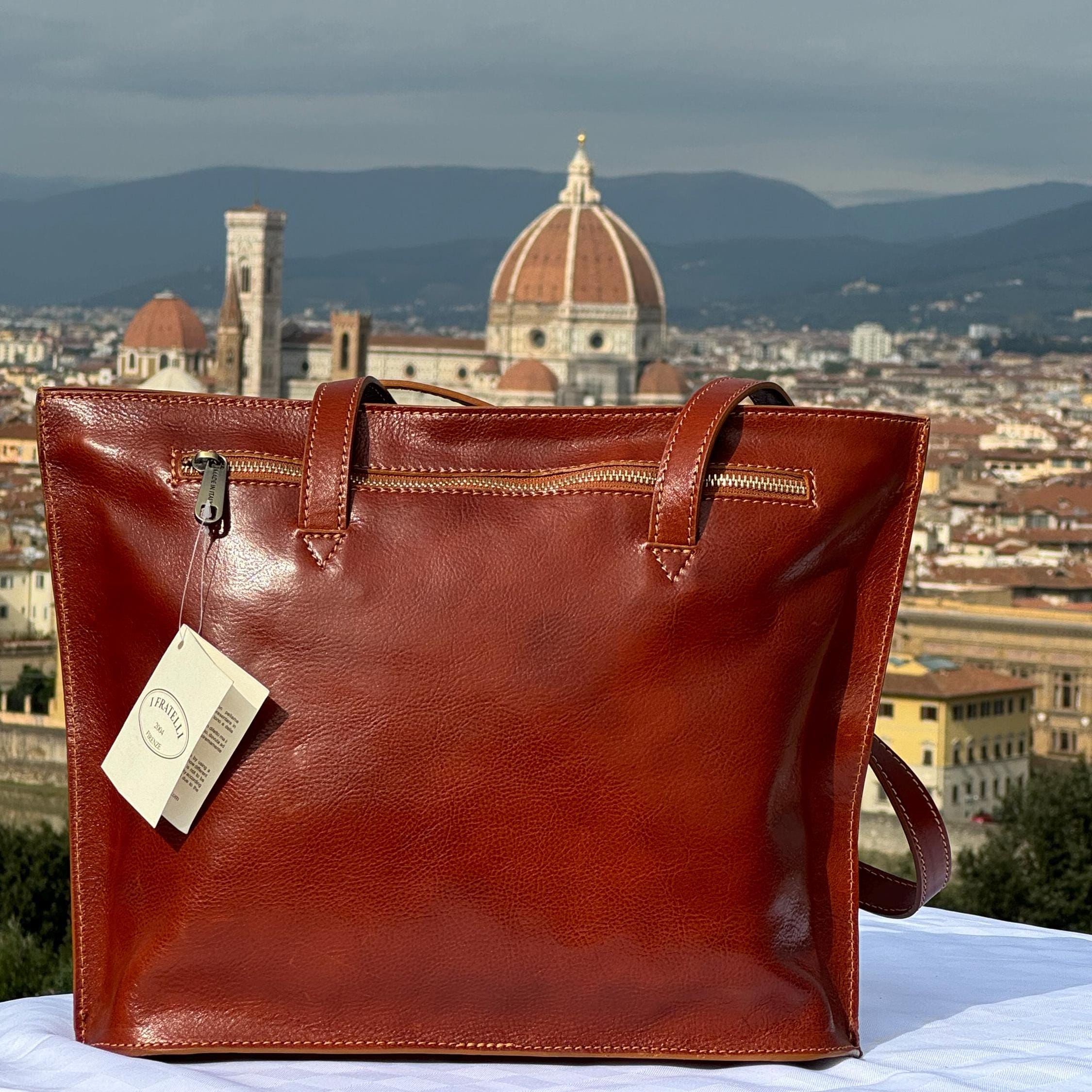 Italian Handmade Leather Bag For Women | Elegant Caramel Leather Tote | From Florence, Made in Italy