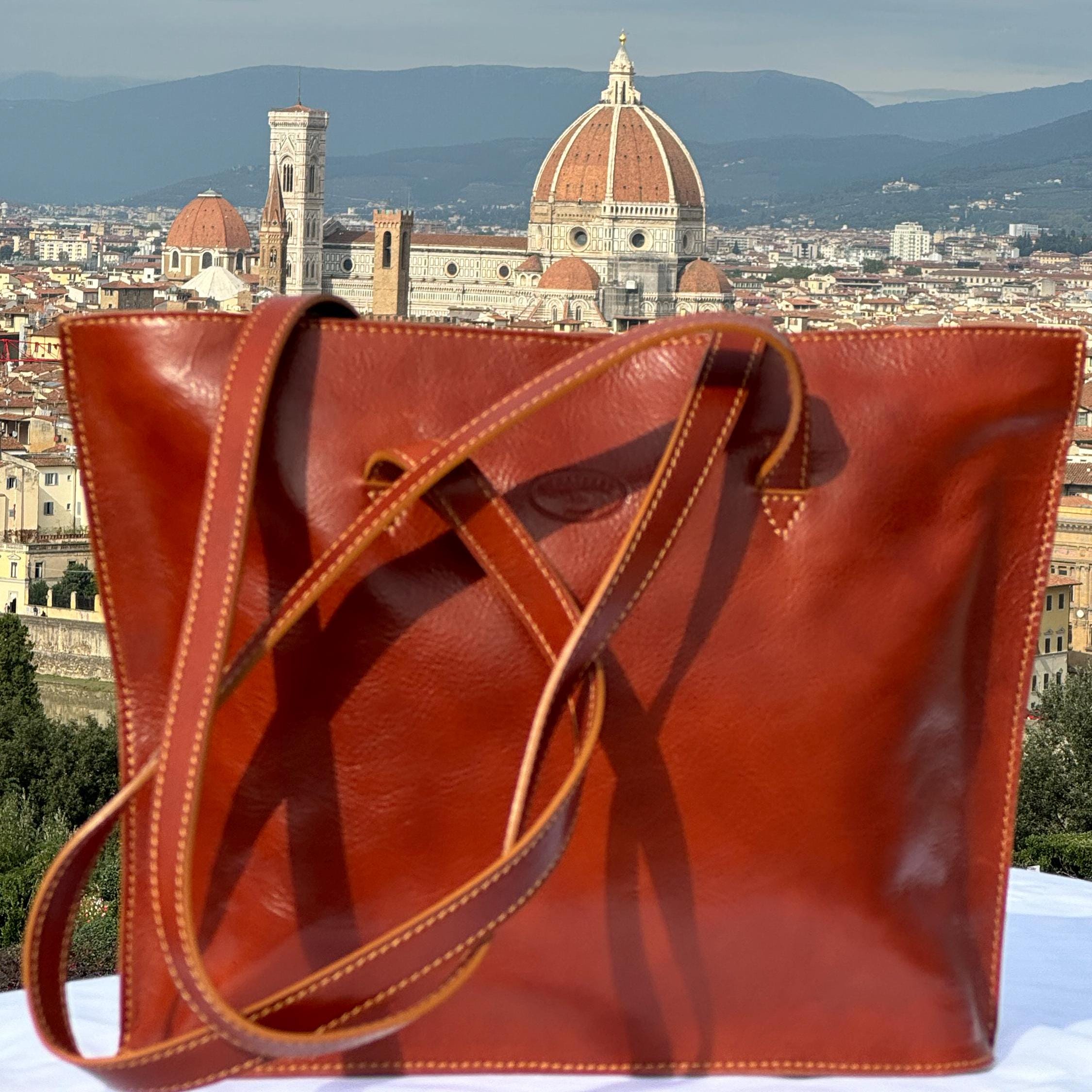 Italian Handmade Leather Bag For Women | Elegant Caramel Leather Tote | From Florence, Made in Italy