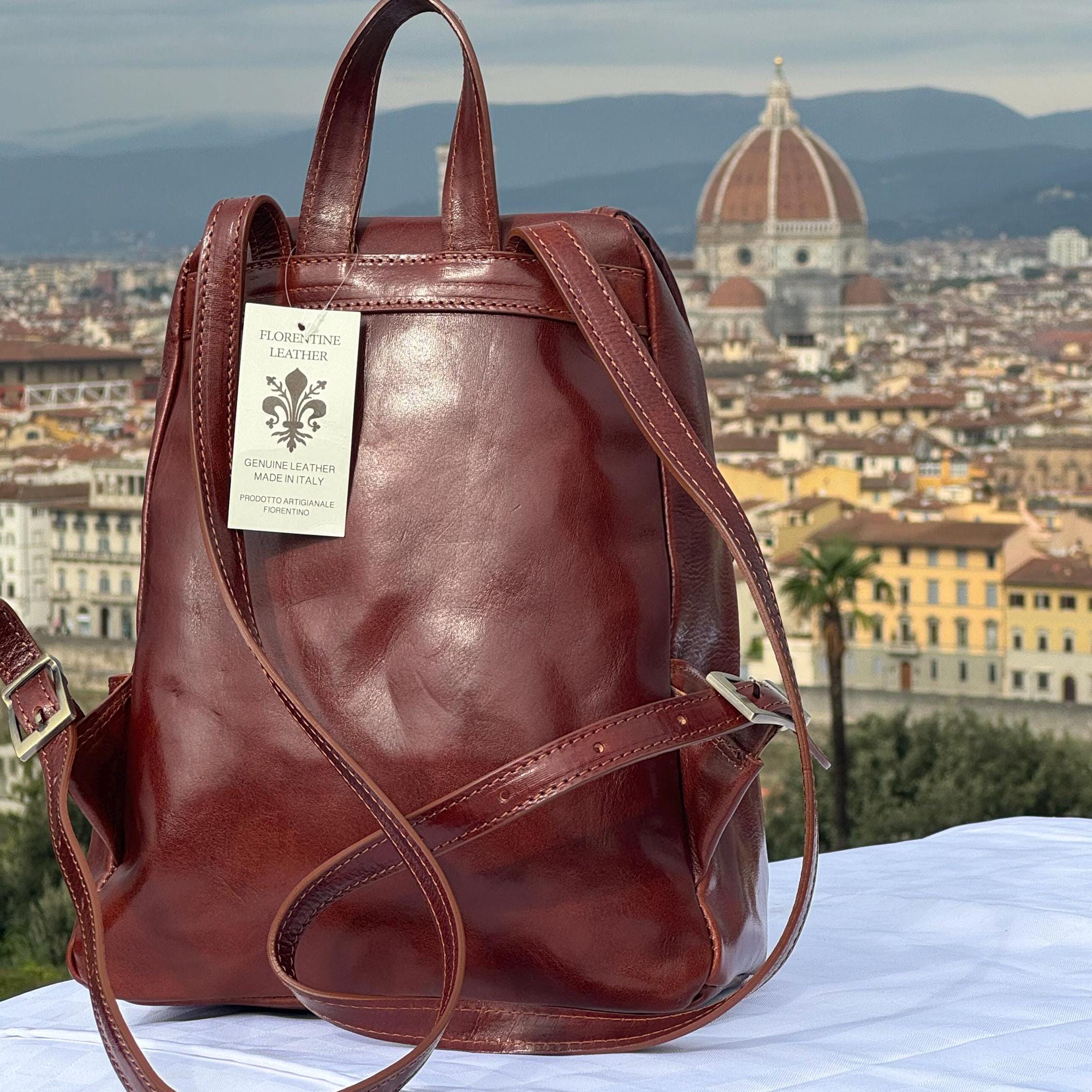 Italian Handmade Leather Vintage Backpack For Women | Elegant Brown Leather Backpack | From Florence, Made in Italy