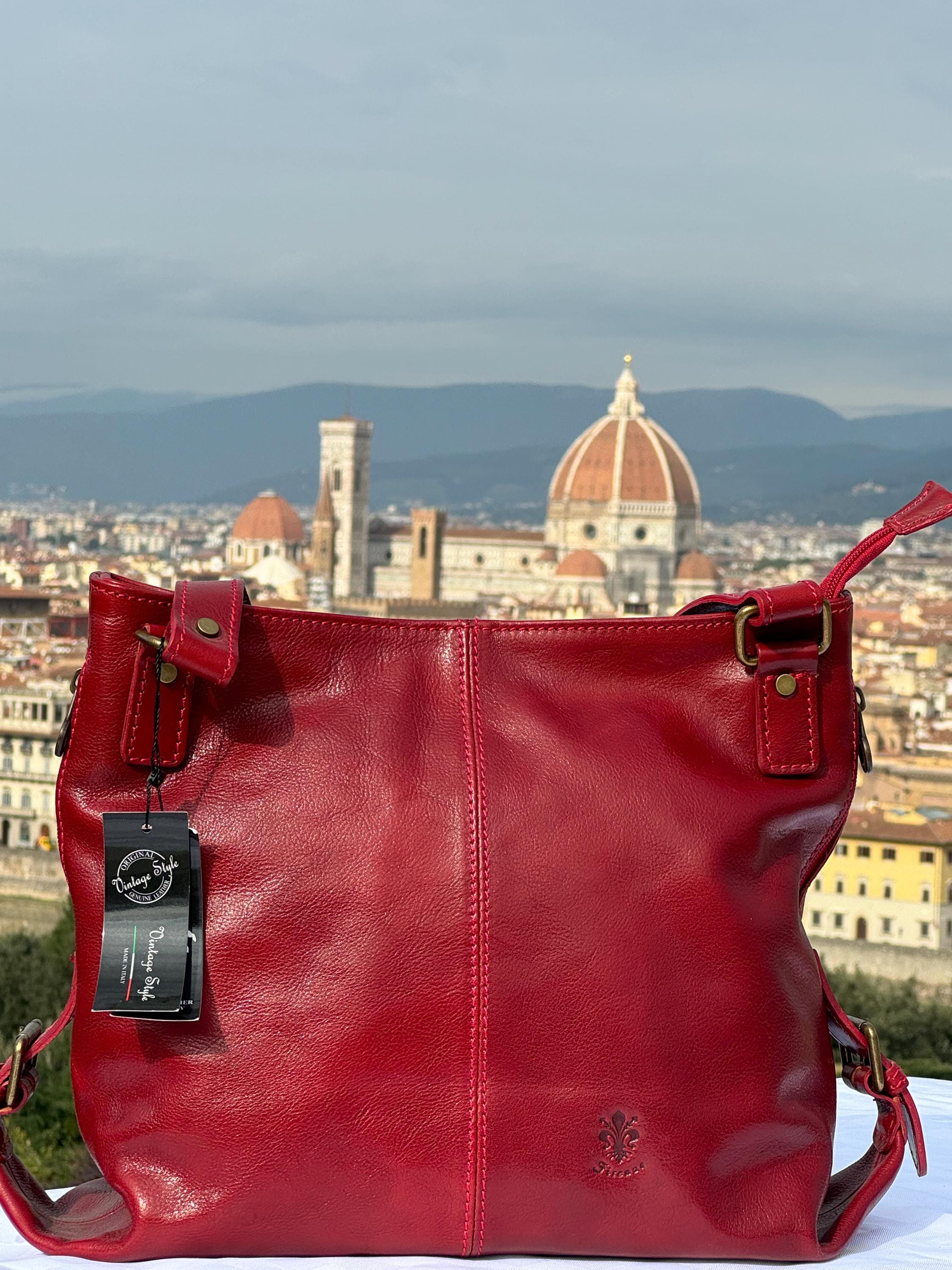 Italian Handmade Leather Bag For Women | Elegant Red Leather Tote Bag | From Florence, Made in Italy