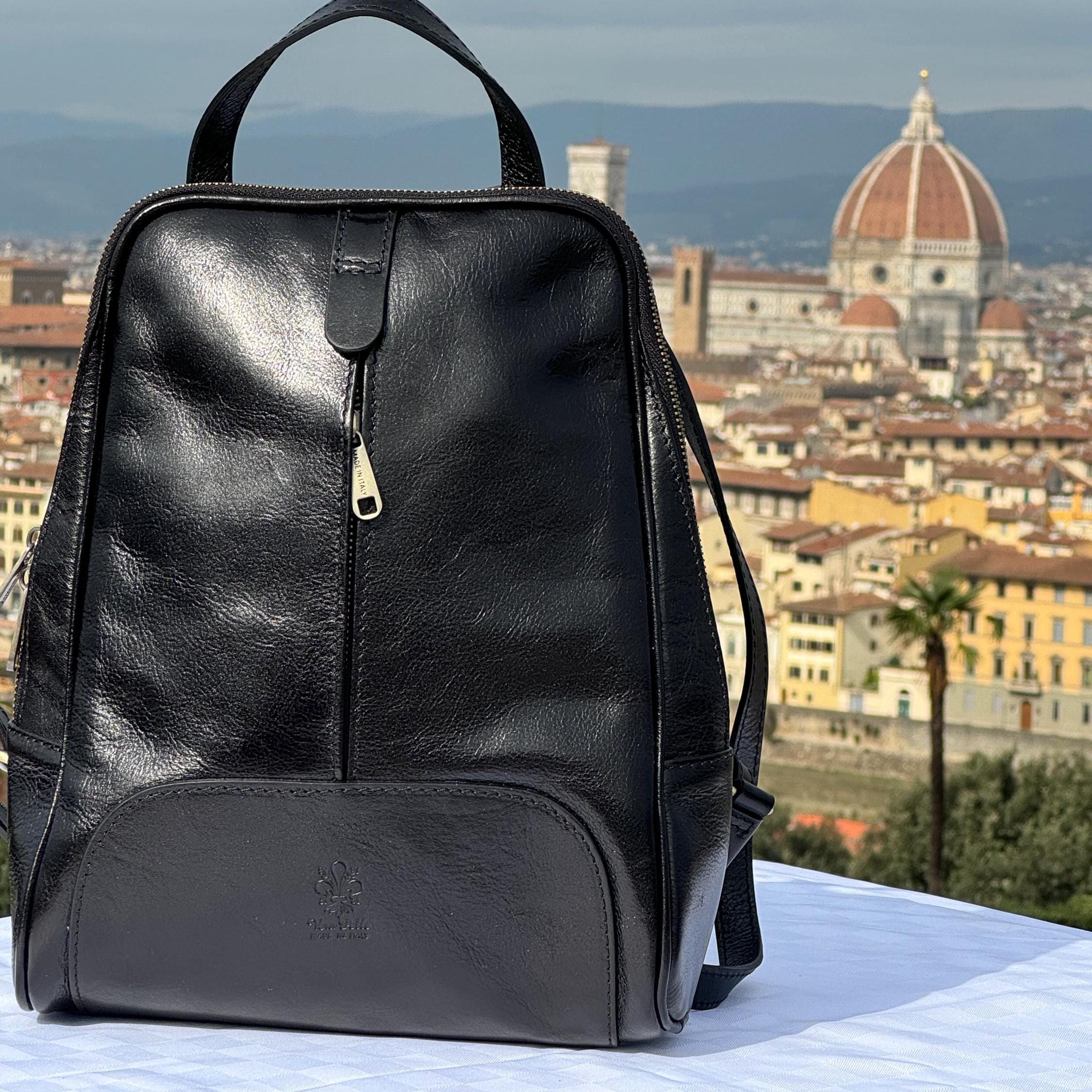 Italian Handmade Leather Backpack For Women | Elegant Black Leather Backpack | From Florence, Made in Italy