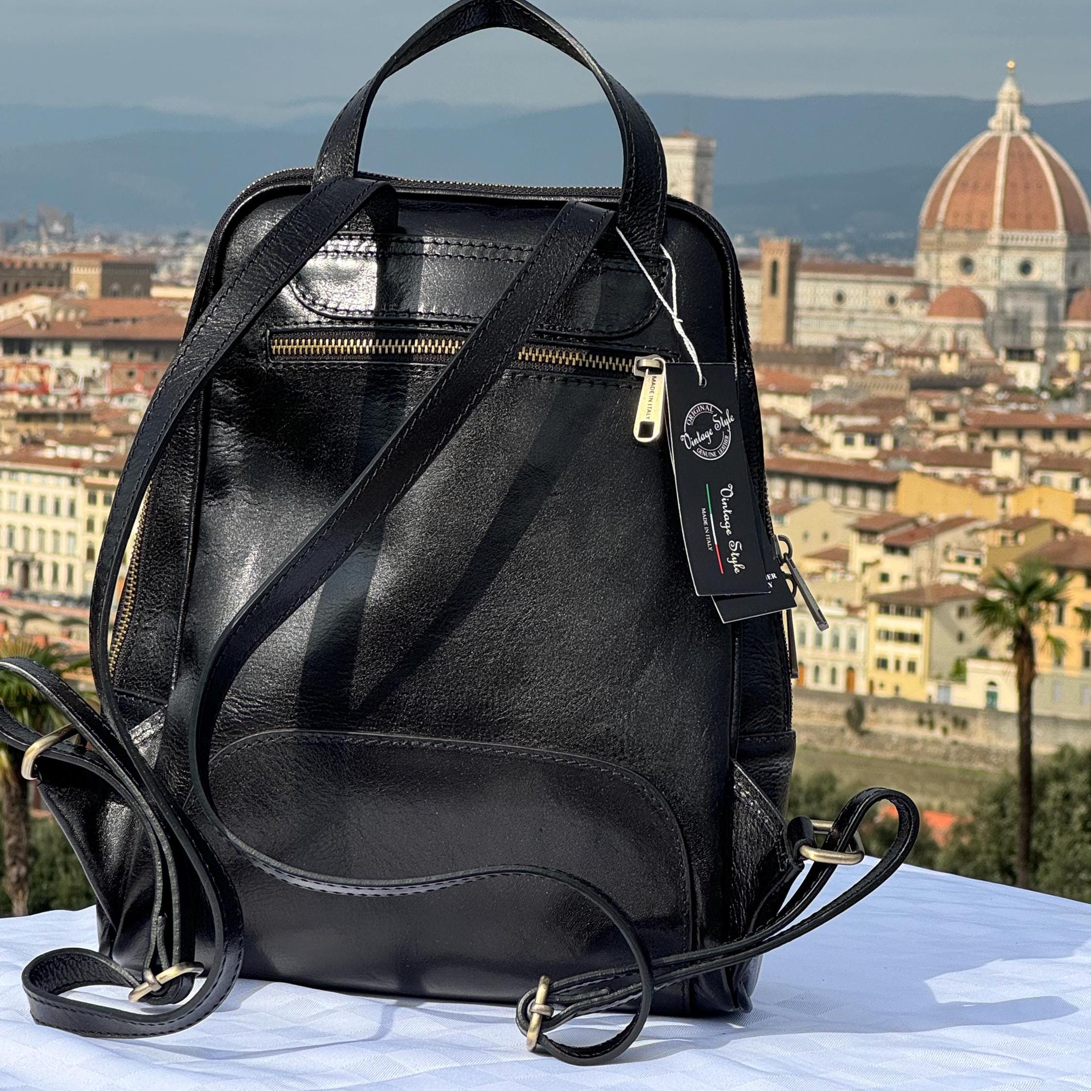 Italian Handmade Leather Backpack For Women | Elegant Black Leather Backpack | From Florence, Made in Italy