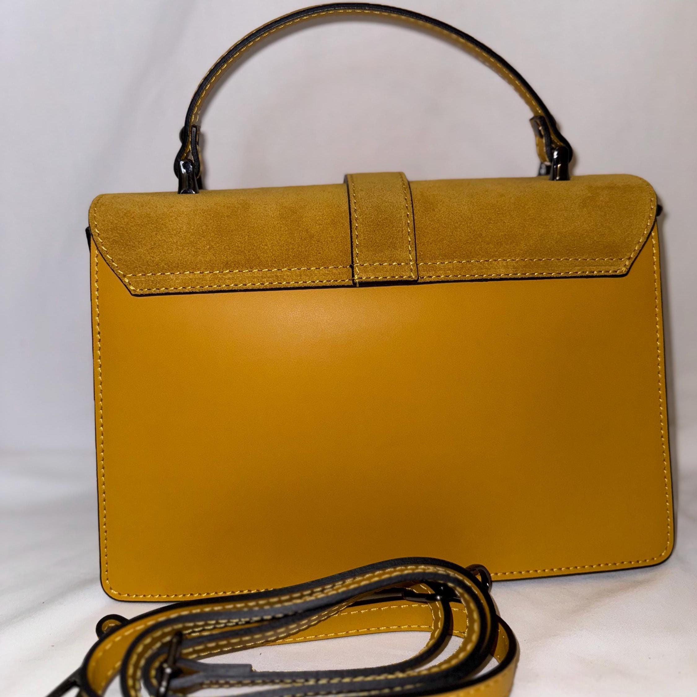 Italian Handmade Leather Bags For Women | Elegant Mustard Suede & Leather Bag From Florence | Made in Italy