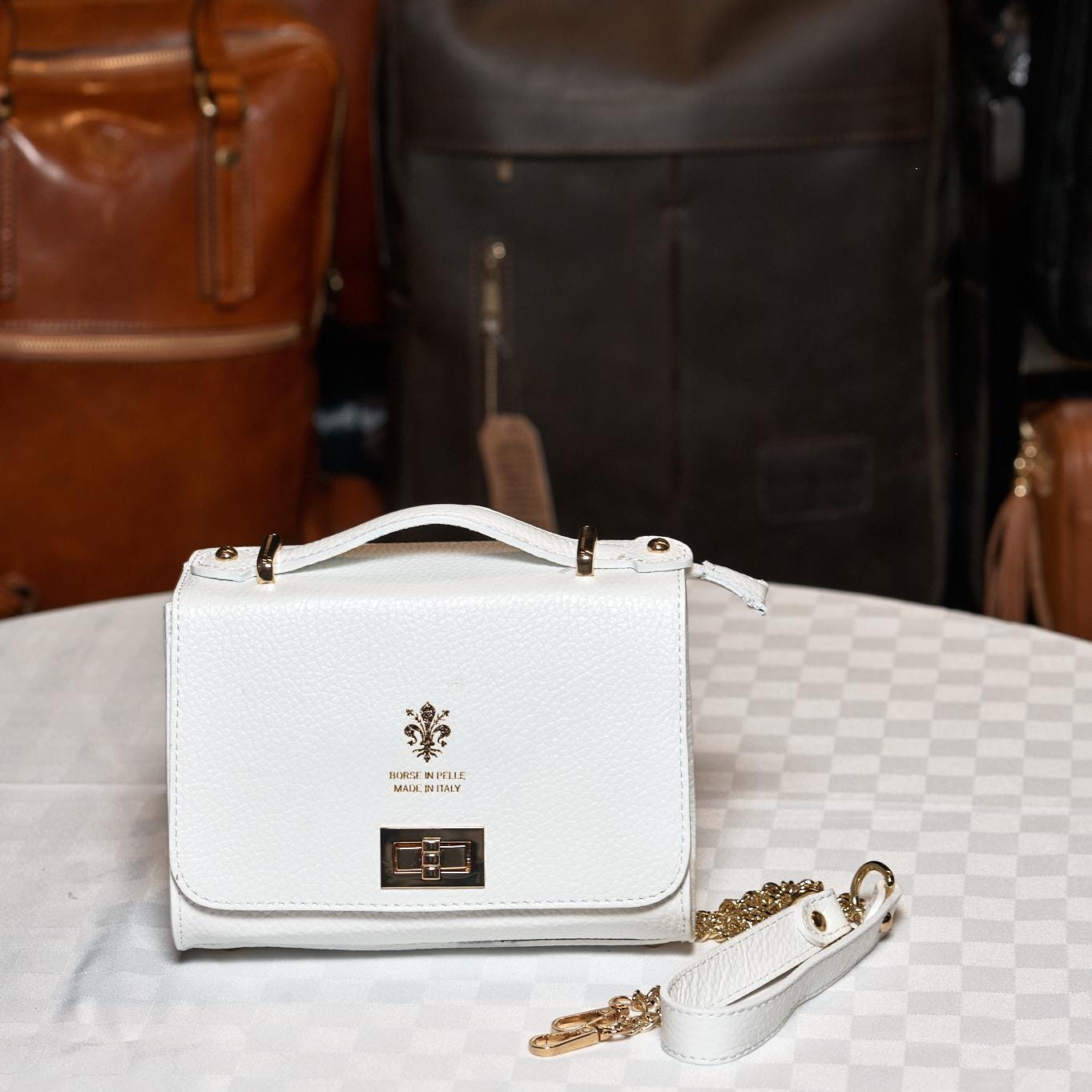 Italian Handmade Leather Bag for Women | Elegant White Handbag | Luxury Leather Purse From Florence, Made in Italy