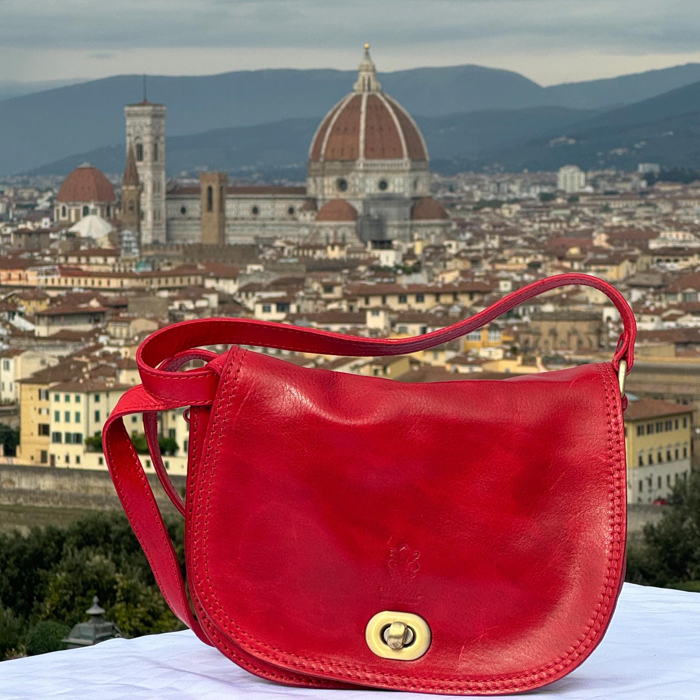 Italian Handmade Leather Bags For Women | Elegant Saddle Bag From Florence, Red Bag, Made in Italy