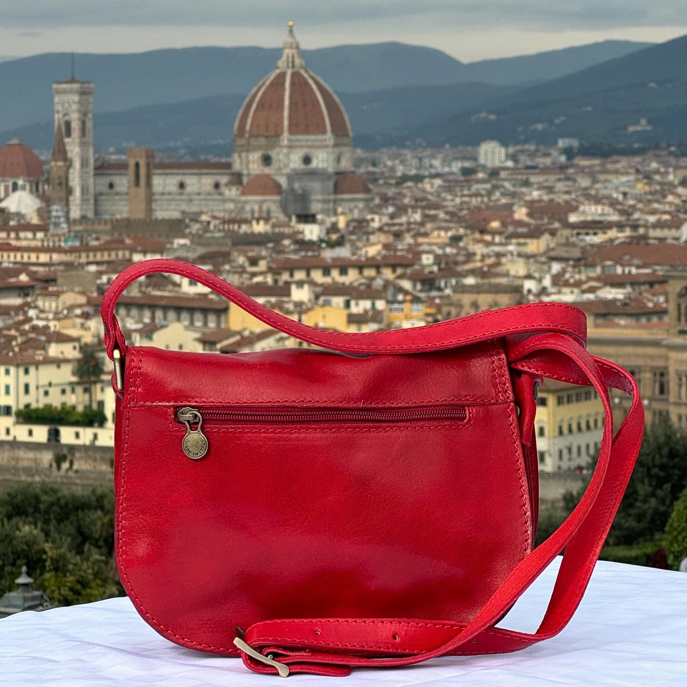 Italian Handmade Leather Bags For Women | Elegant Saddle Bag From Florence, Red Bag, Made in Italy