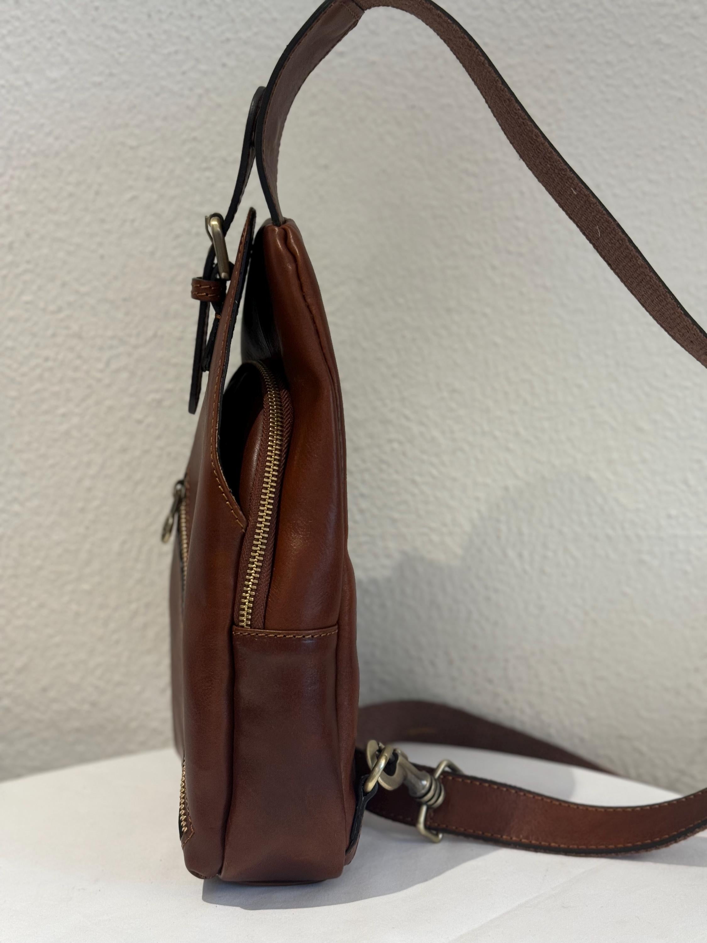 Italian Handmade Leather Bags for Unisex l l Elegant Sling Bag from Florence, Brown Bag, Made in Italy