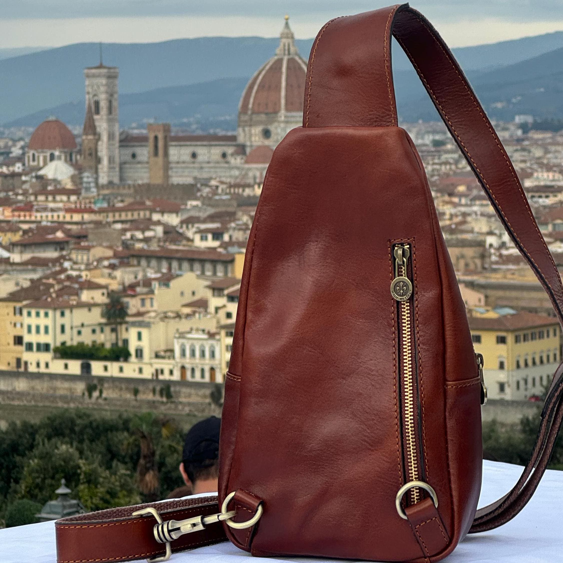 Italian Handmade Leather Bags for Unisex l l Elegant Sling Bag from Florence, Brown Bag, Made in Italy