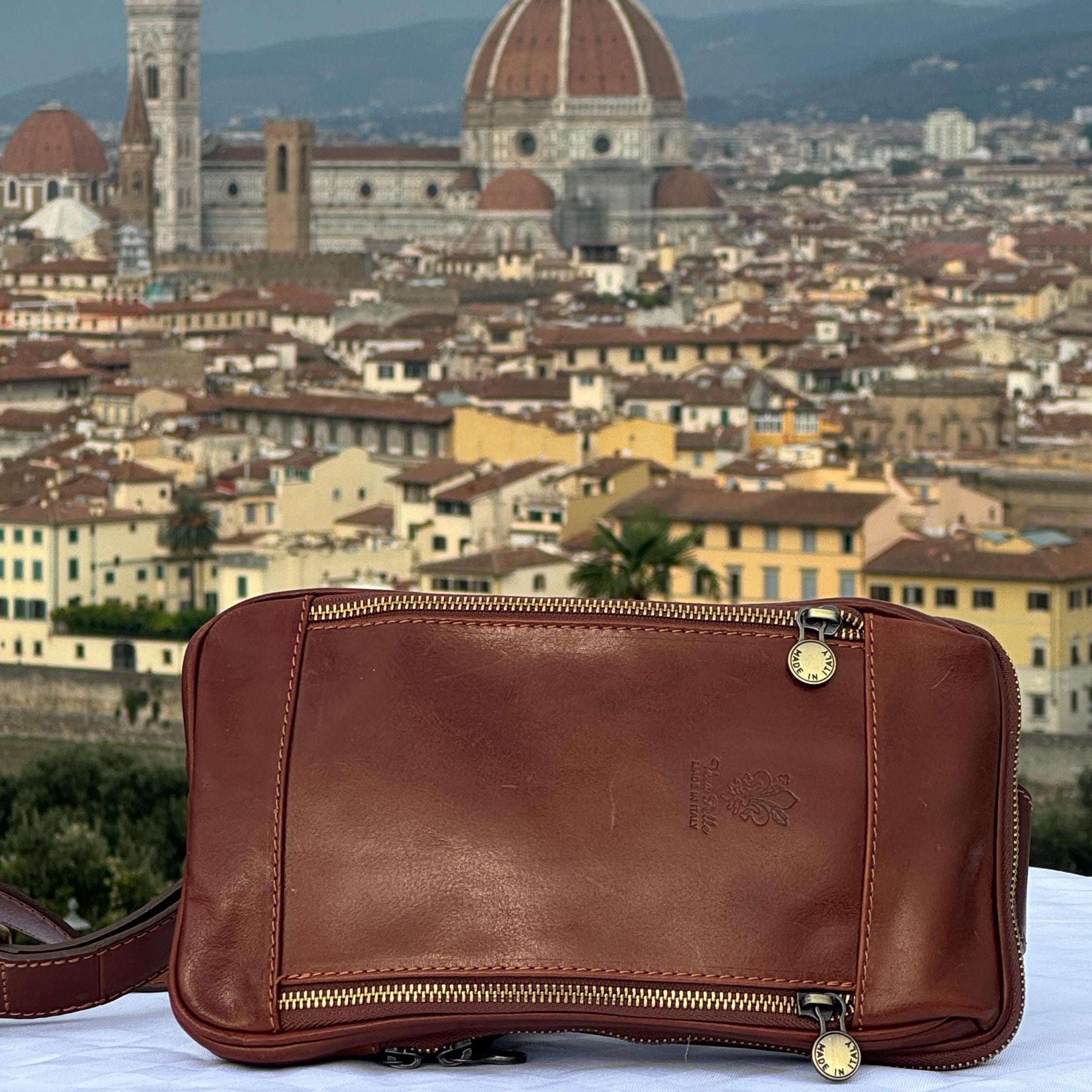 Italian Handmade Leather Bags for Unisex l l Stylish Belt, Crossbody, and Sling Bag from Florence, Brown Bag, Made in Italy