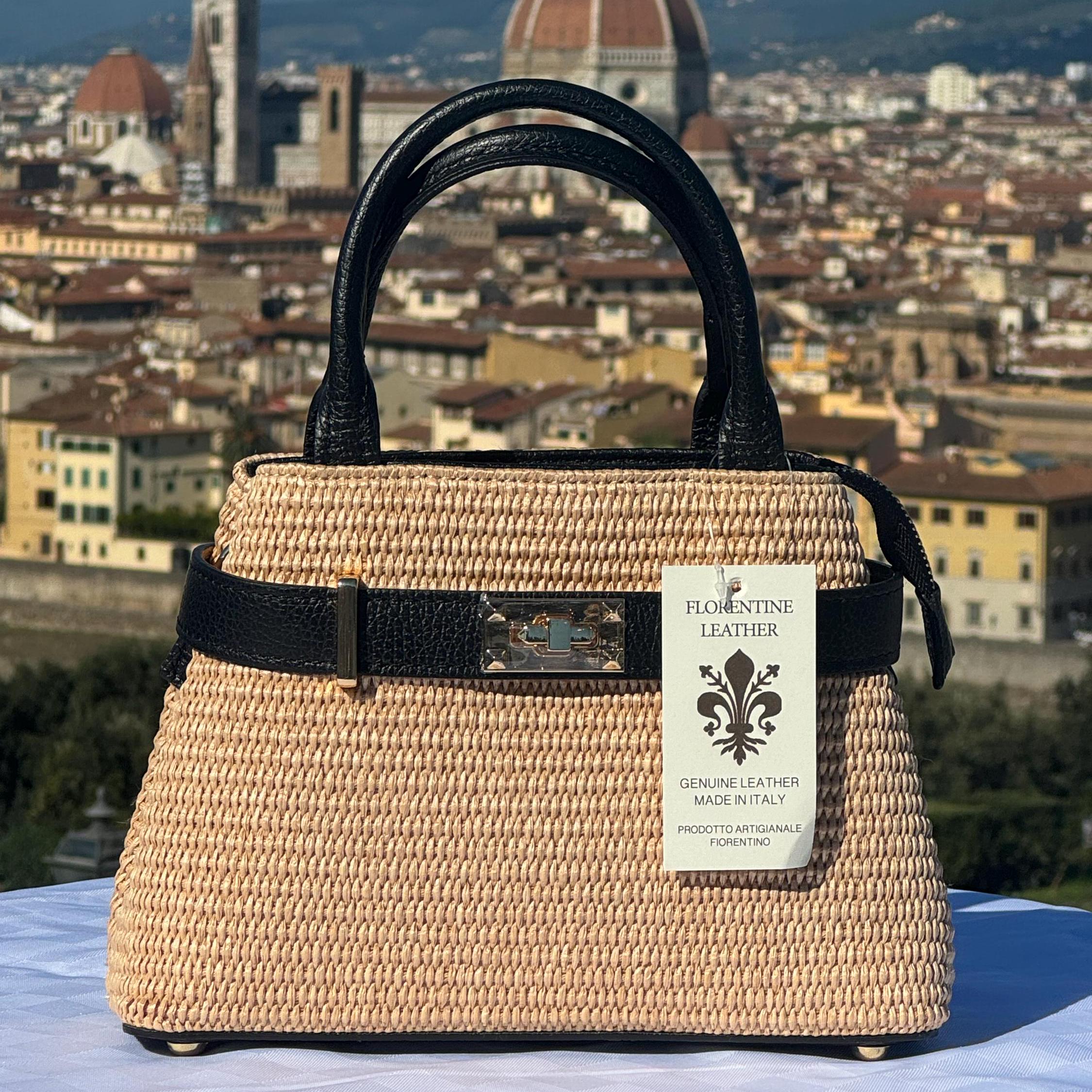 Italian Handmade Raffia Bag For Women | Elegant Raffia Leather Tote From Florence, Made in Italy