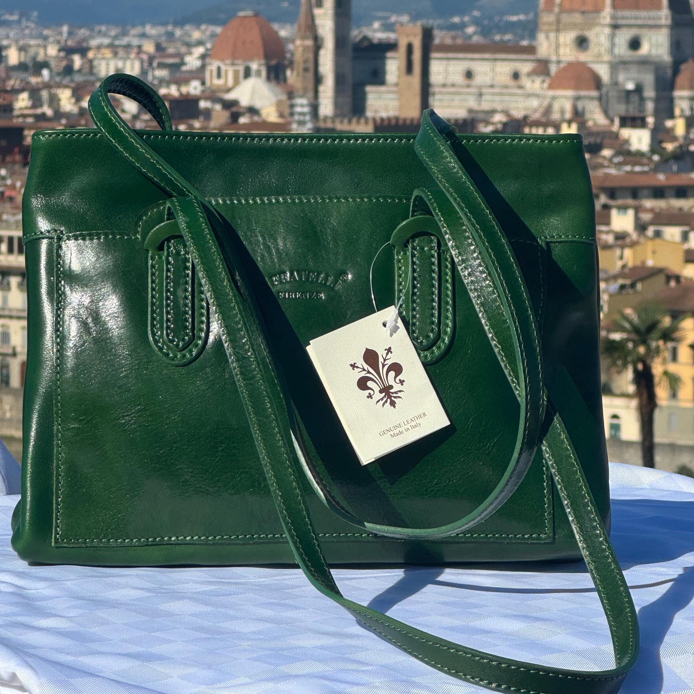 Italian Handmade Leather Bag For Women | Elegant Green Leather Tote From Florence, Made in Italy