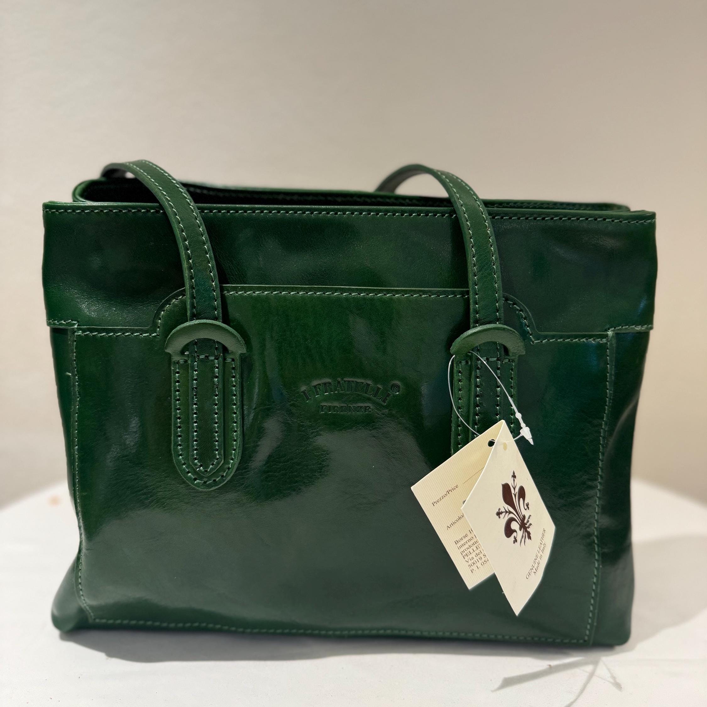 Italian Handmade Leather Bag For Women | Elegant Green Leather Tote From Florence, Made in Italy