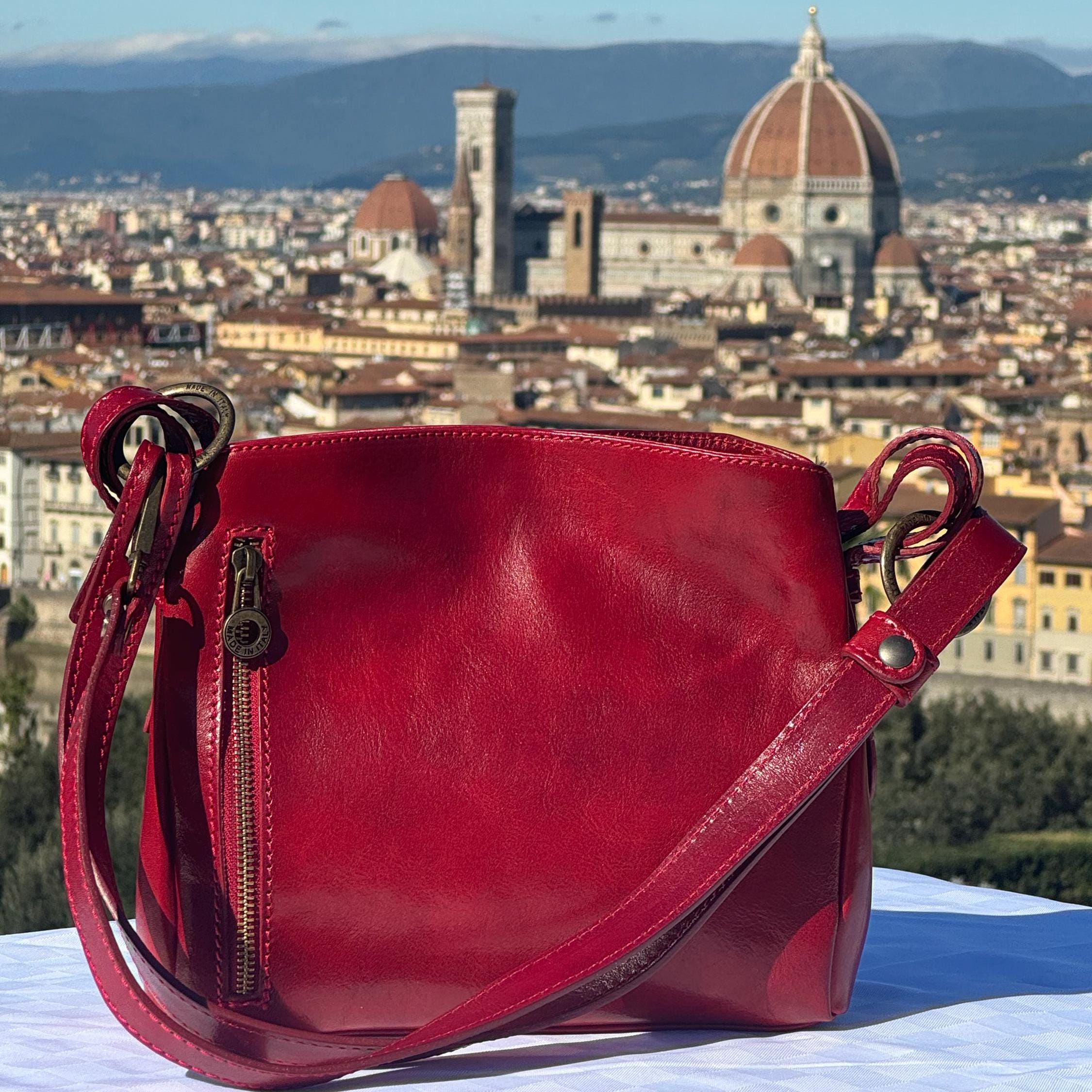 Italian Handmade Leather Bag For Women | Elegant Red Leather Crossbody Bag From Florence, Made in Italy