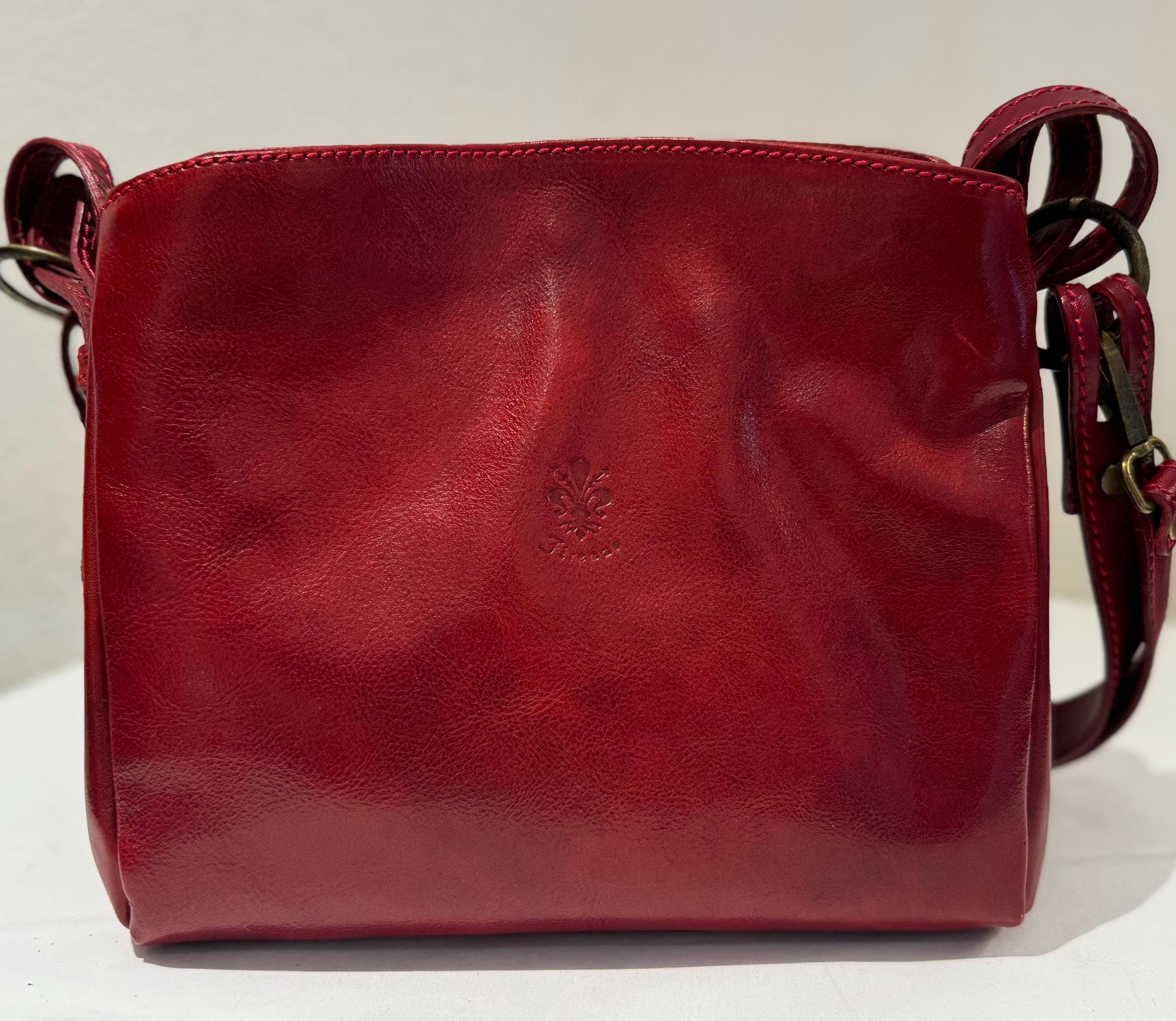 Italian Handmade Leather Bag For Women | Elegant Red Leather Crossbody Bag From Florence, Made in Italy