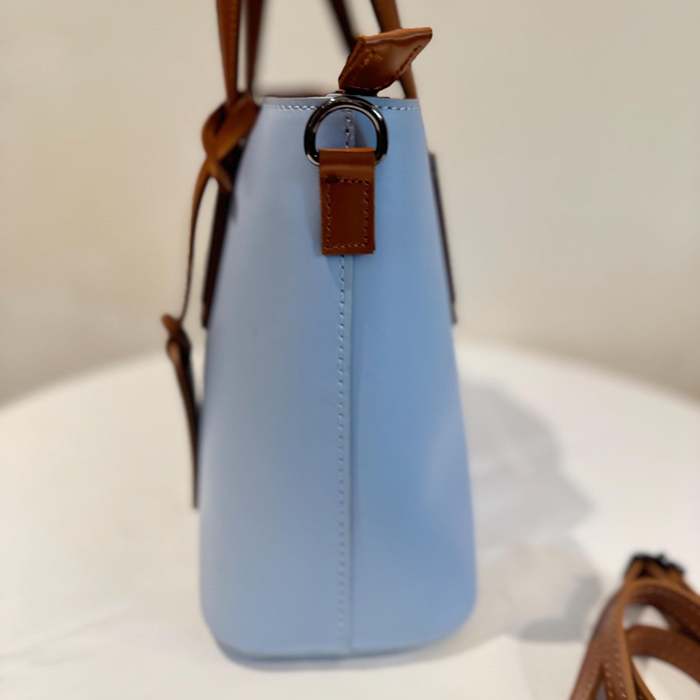 Italian Handmade Leather Bag For Women | Elegant Light Blue Leather Tote Bag From Florence, Made in Italy