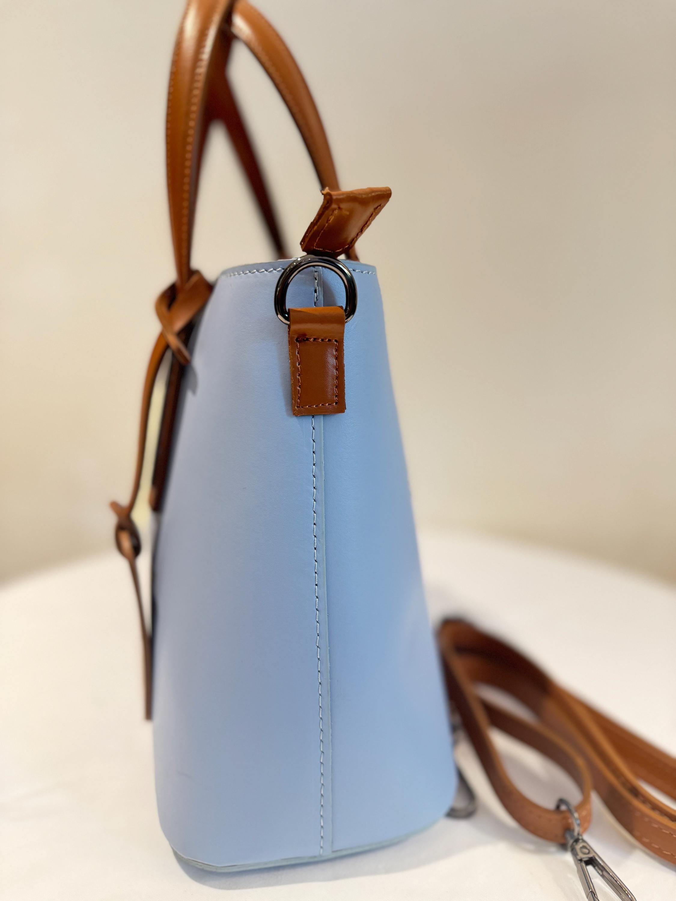 Italian Handmade Leather Bag For Women | Elegant Light Blue Leather Tote Bag From Florence, Made in Italy