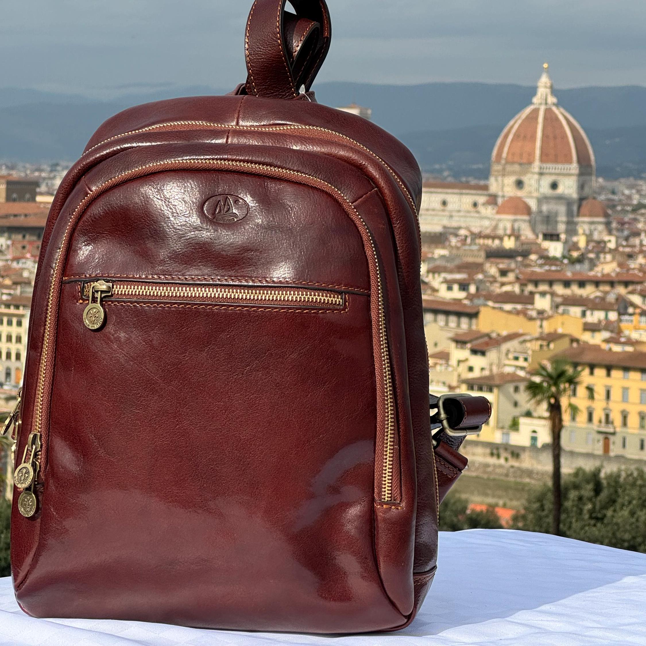 Italian Handmade Leather Backpack For Women | Elegant Brown Leather Backpack From Florence, Made in Italy