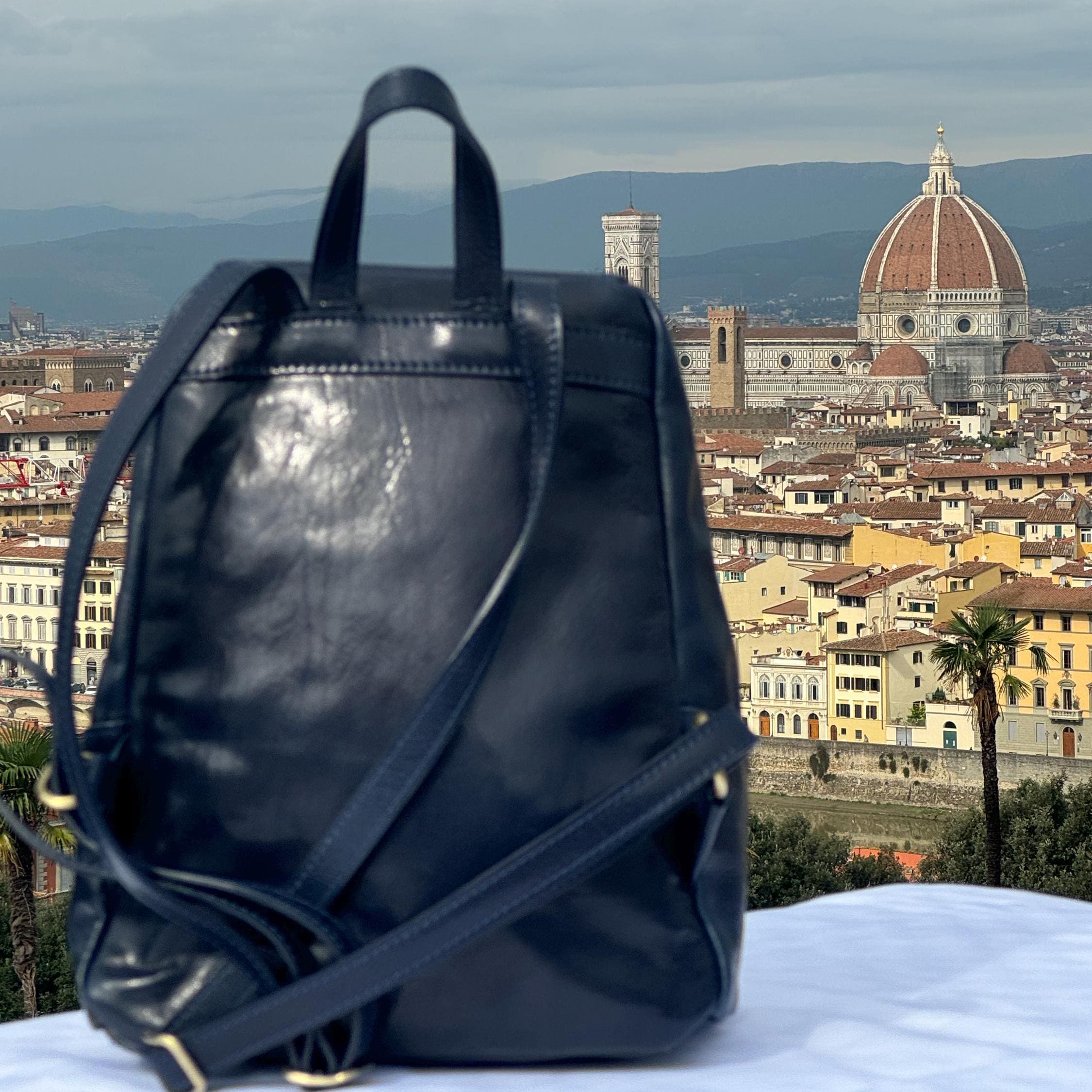 Italian Handmade Leather Backpack for Women | Elegant Leather Backpack from Florence, Navy Blue Bag, Made in Italy