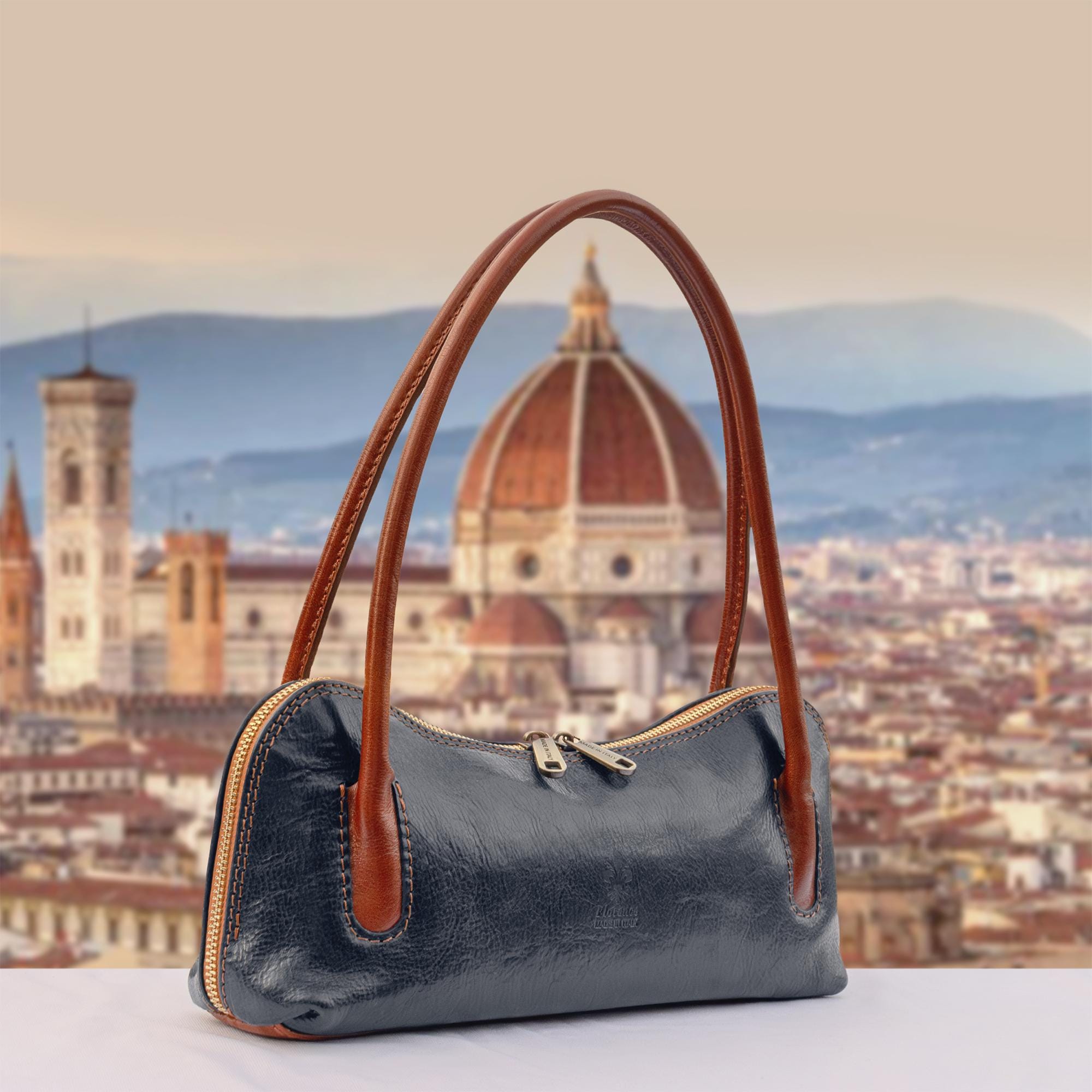 Italian Handmade Leather Bag For Women | Vintage Dark Blue Leather Purse | From Florence, Made in Italy