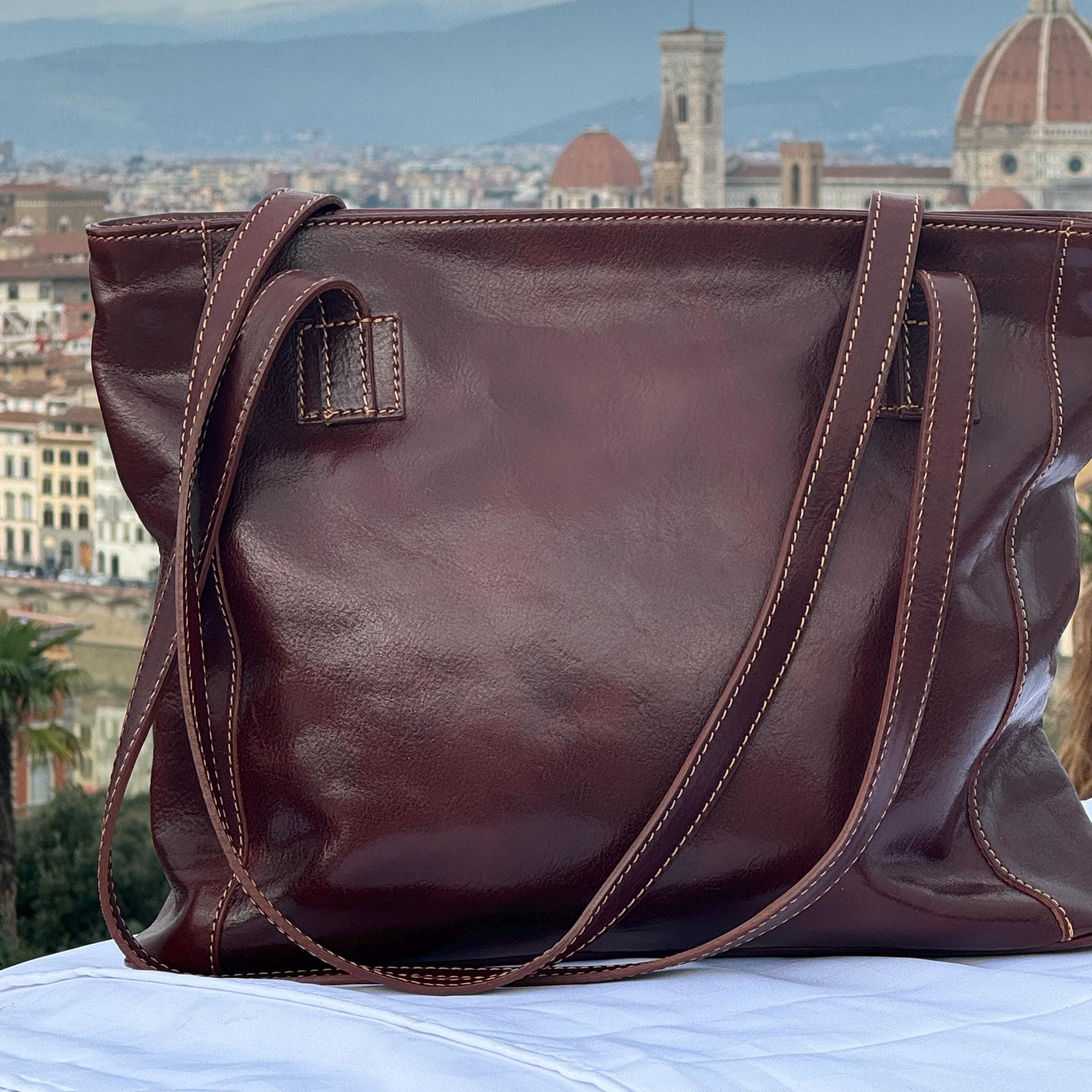 Italian Handmade Leather Bag For Women | Elegant Dark Brown Leather Tote Bag | From Florence, Made in Italy