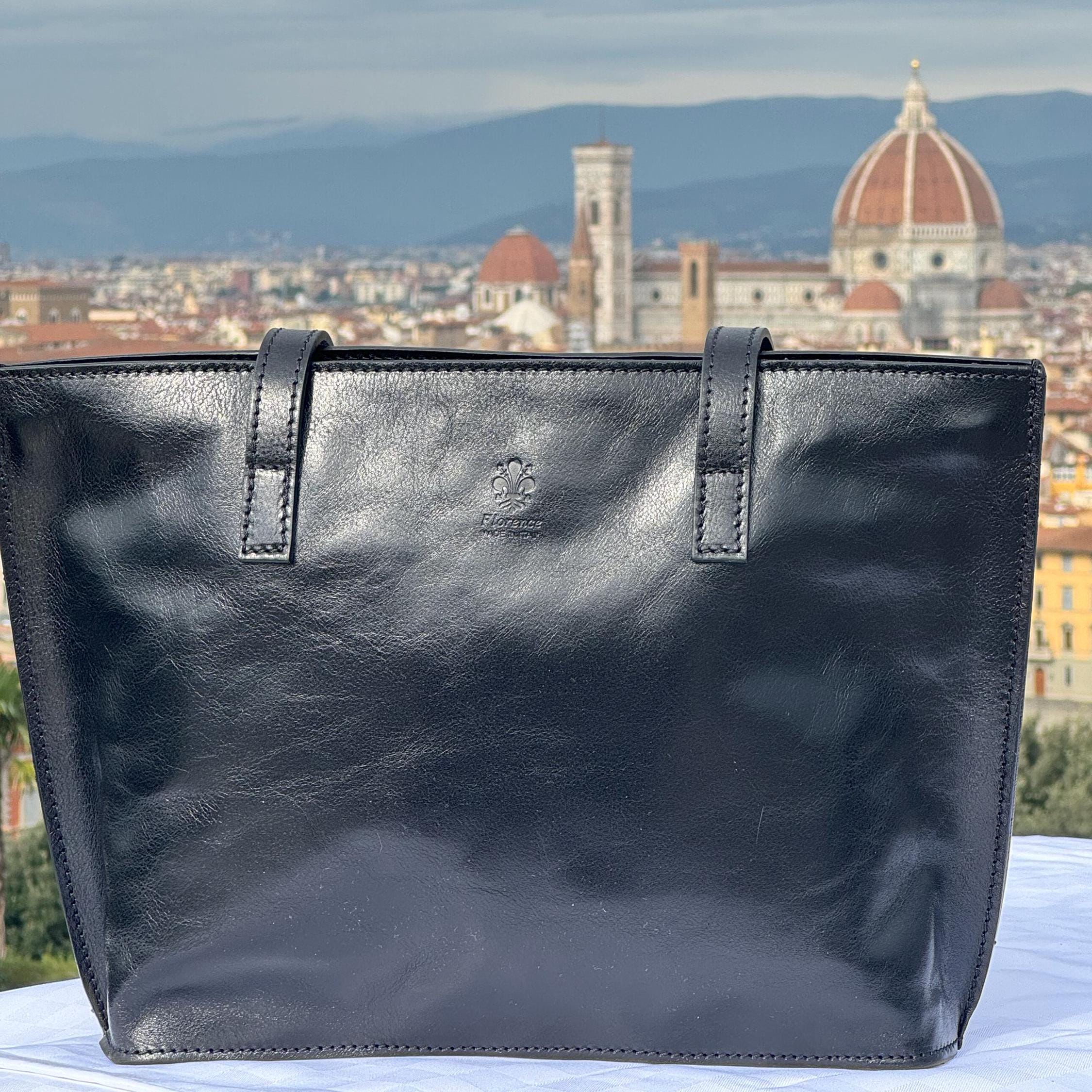 Italian Handmade Leather Bag For Women | Elegant Black Leather Tote | From Florence, Made in Italy