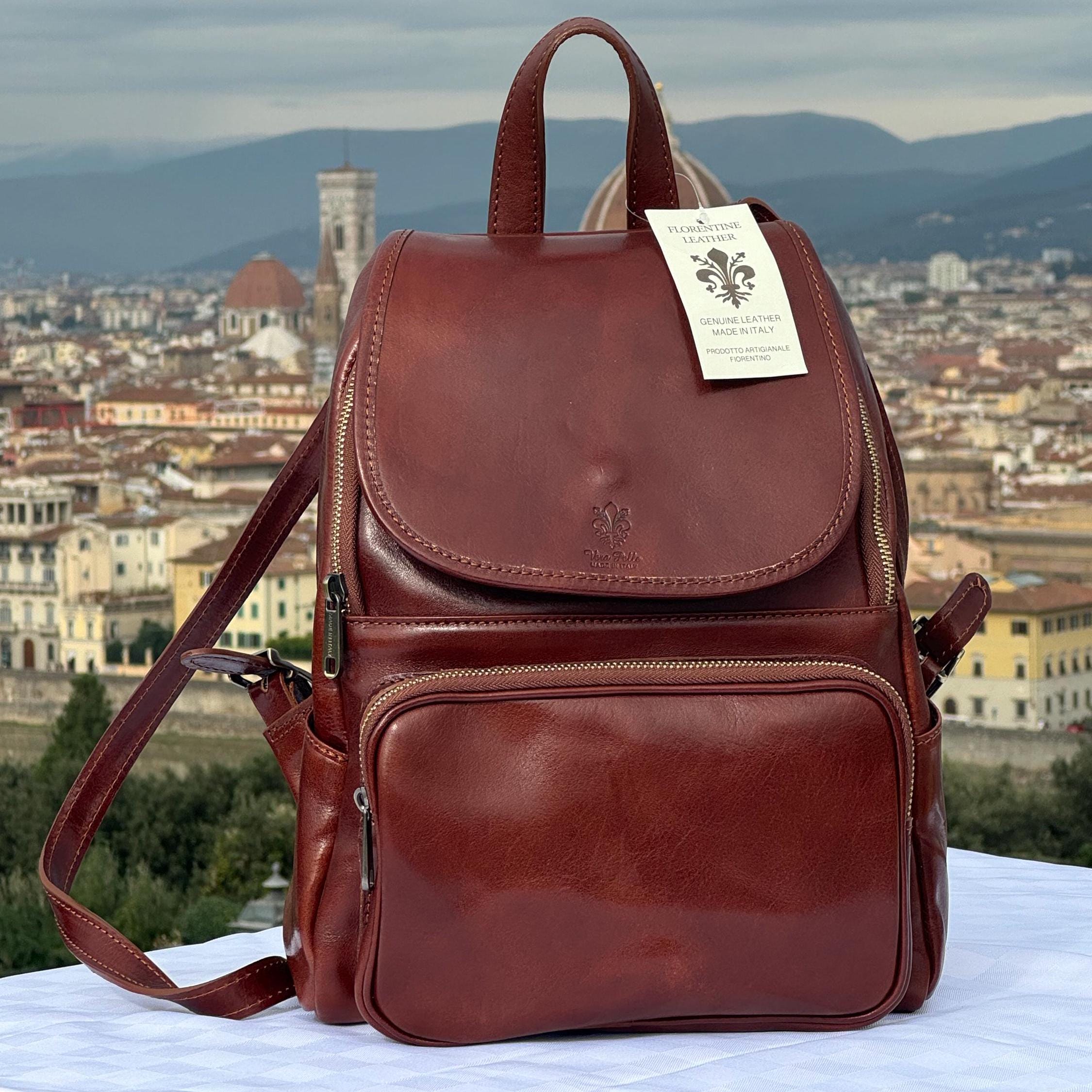 Italian Handmade Leather Vintage Backpack For Women | Elegant Brown Leather Backpack | From Florence, Made in Italy