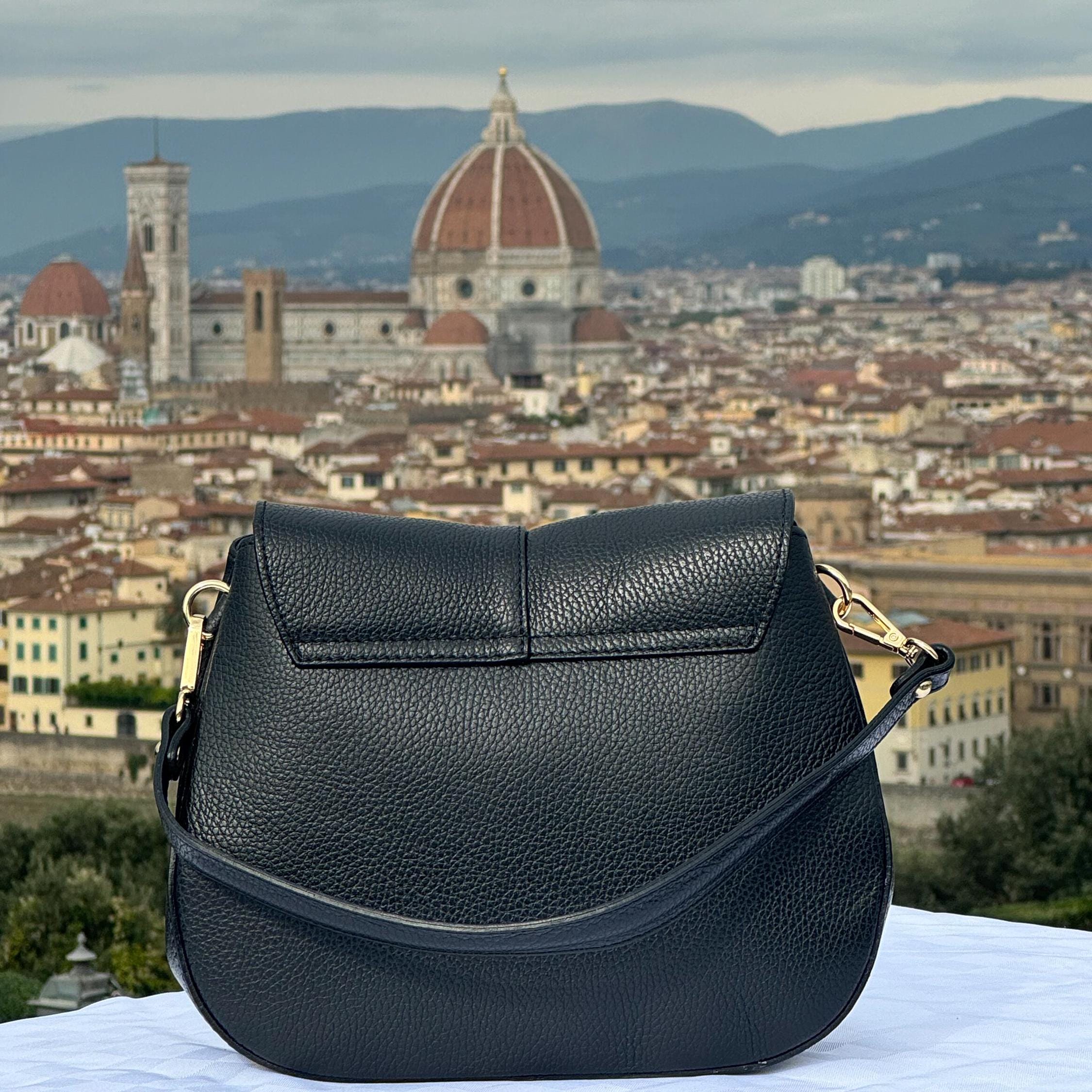 Italian Handmade Leather Bag For Women | Elegant Black Leather Crossbody Bag | From Florence, Made in Italy