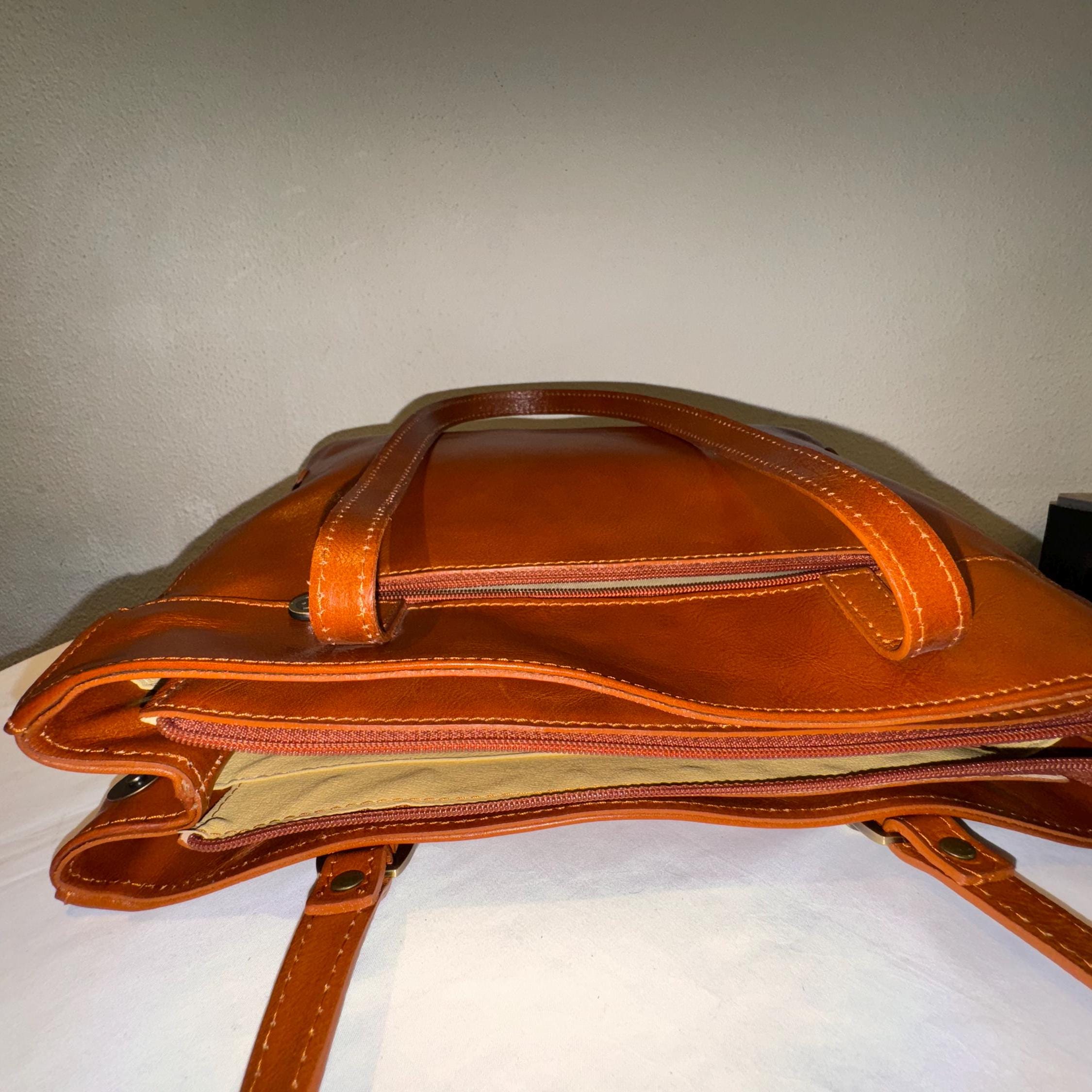 Italian Handmade Leather Bag For Women | Elegant Caramel Leather Tote Bag | From Florence, Made in Italy