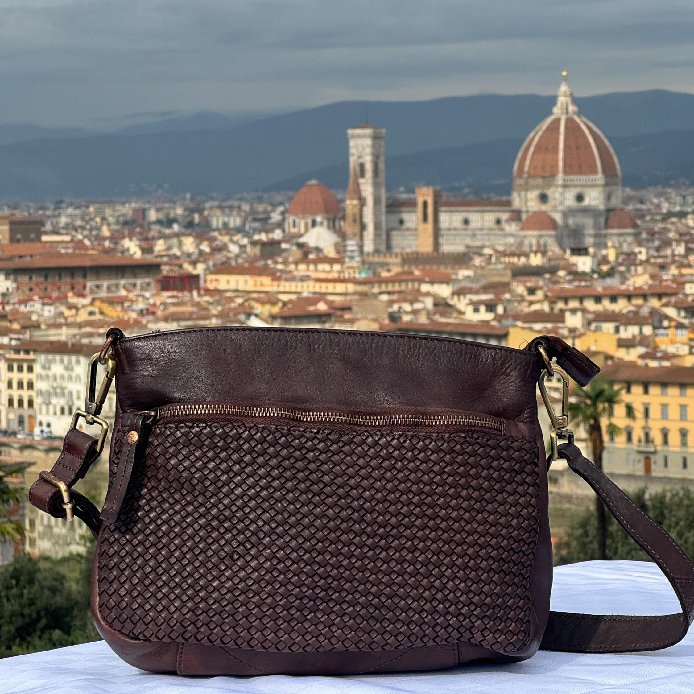 Italian Handmade Woven Leather Bag For Women | Elegant Crossbody Bag From Florence, Dark Brown Bag, Made in Italy