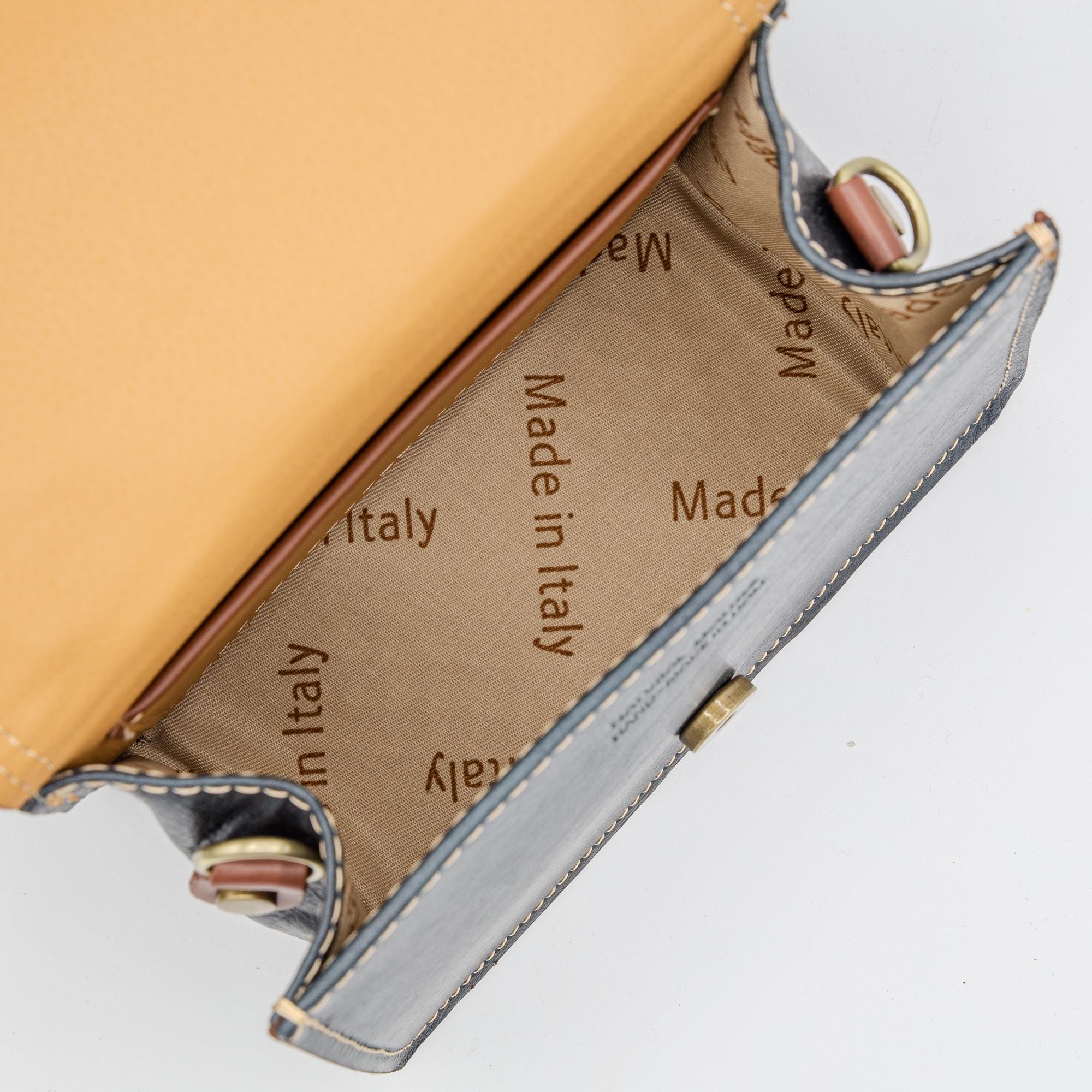 Italian Handmade Leather Bag For Women | Vintage-Inspired Leather Satchel From Florence | Blue & Tan Crossbody Bag, Made in Italy