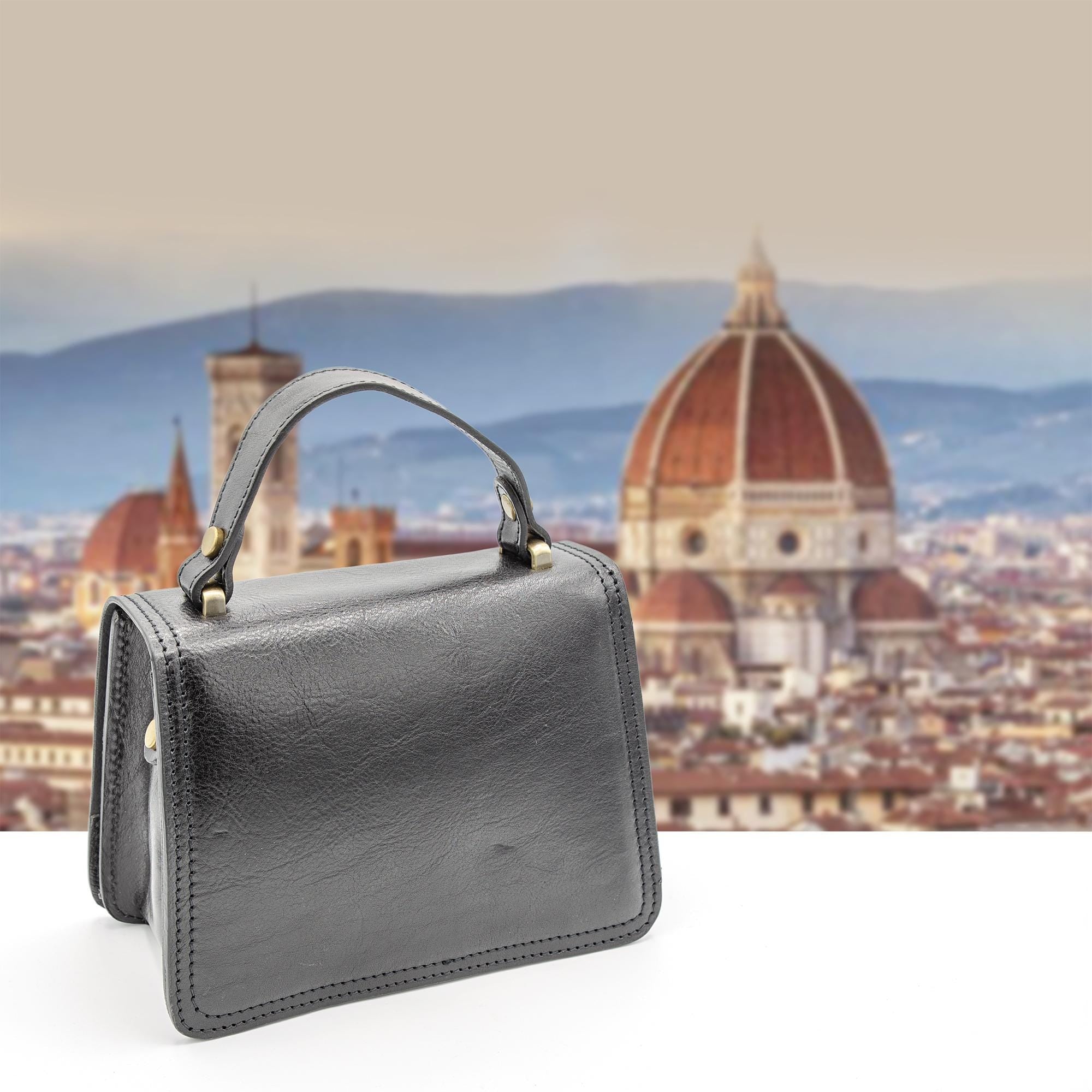 Italian Handmade Leather Bag For Women | Vintage-Inspired Black Leather Satchel From Florence | Elegant Crossbody Bag, Made in Italy