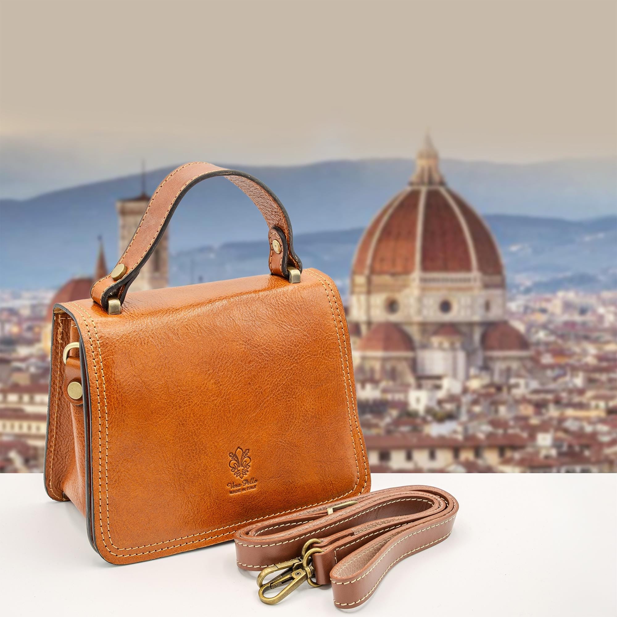Italian Handmade Leather Bag For Women | Vintage-Inspired Tan Leather Satchel From Florence | Elegant Crossbody Bag, Made in Italy