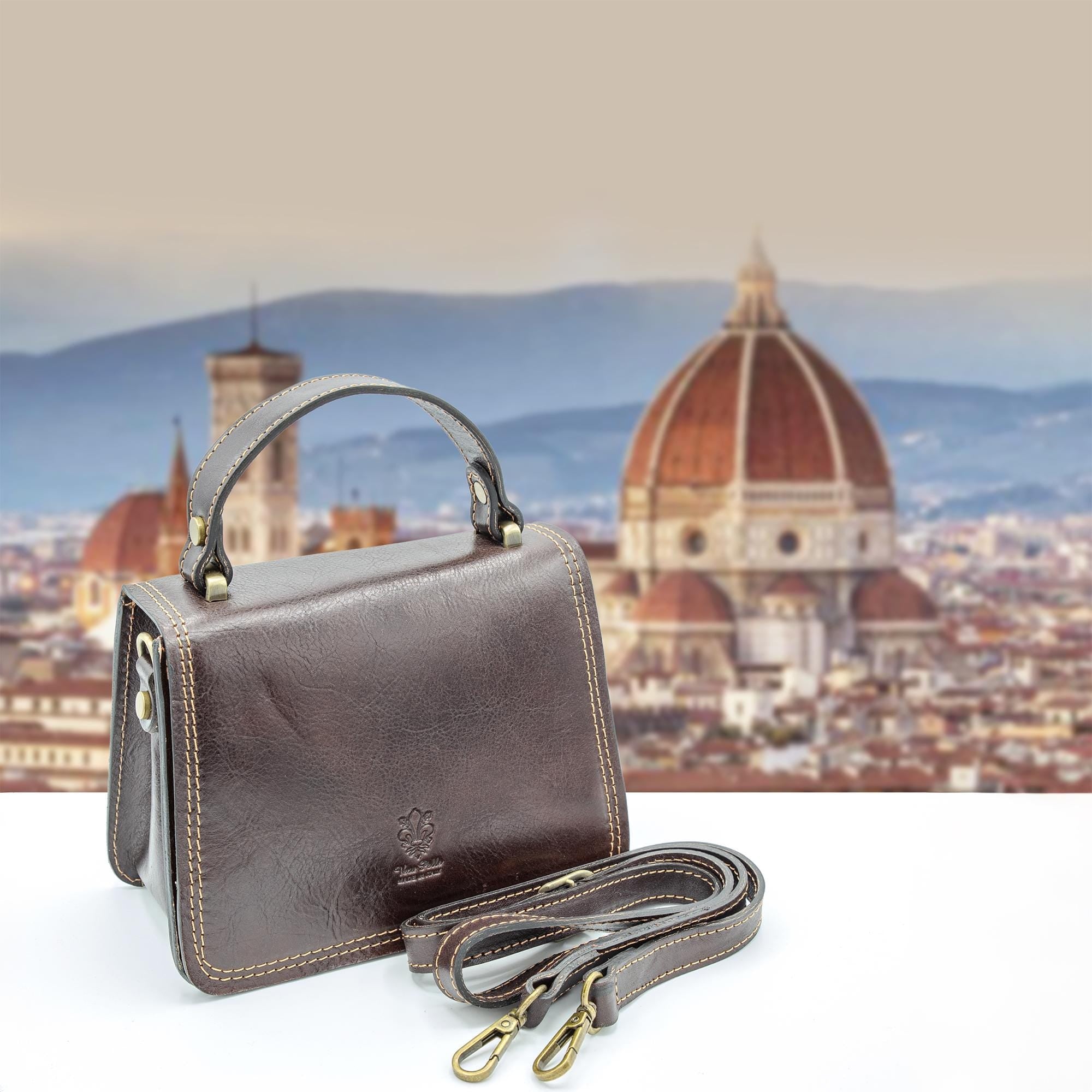 Italian Handmade Leather Bag For Women | Vintage Dark Brown Leather Satchel From Florence | Elegant Crossbody Bag, Made in Italy