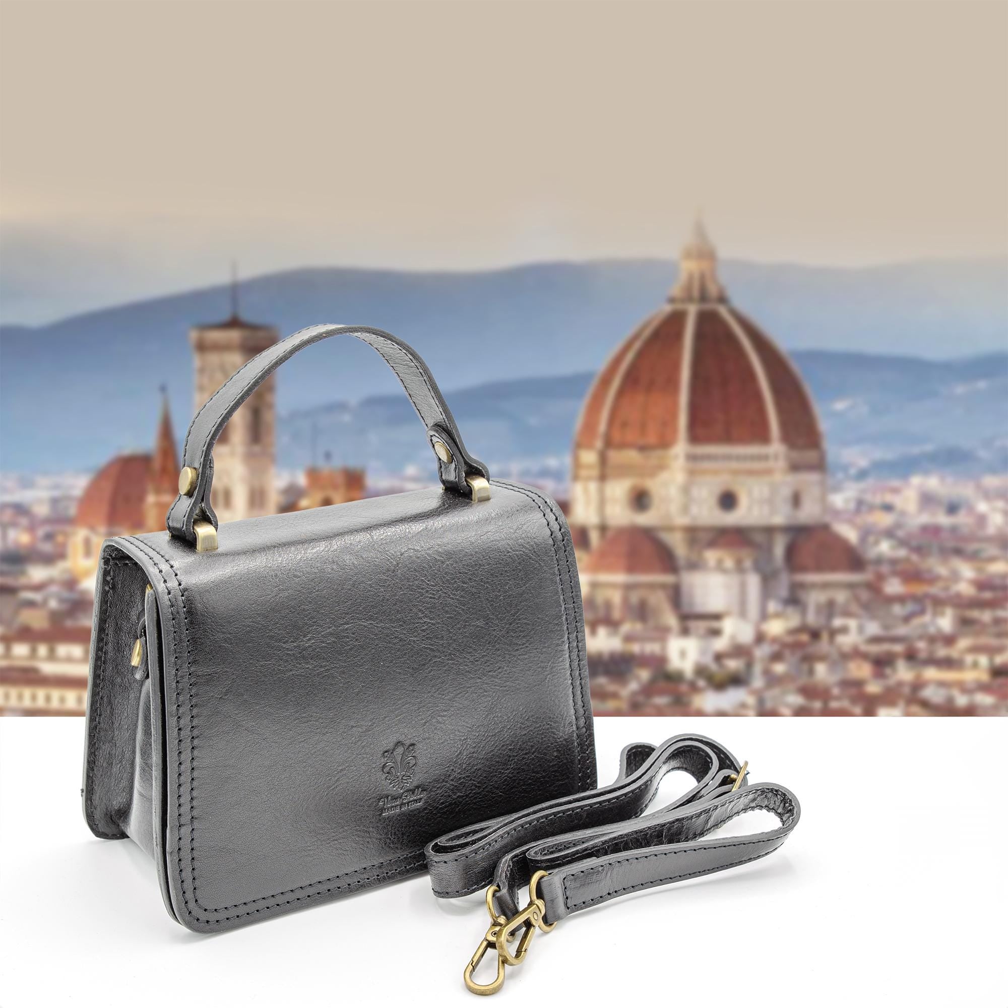 Italian Handmade Leather Bag For Women | Vintage-Inspired Black Leather Satchel From Florence | Elegant Crossbody Bag, Made in Italy