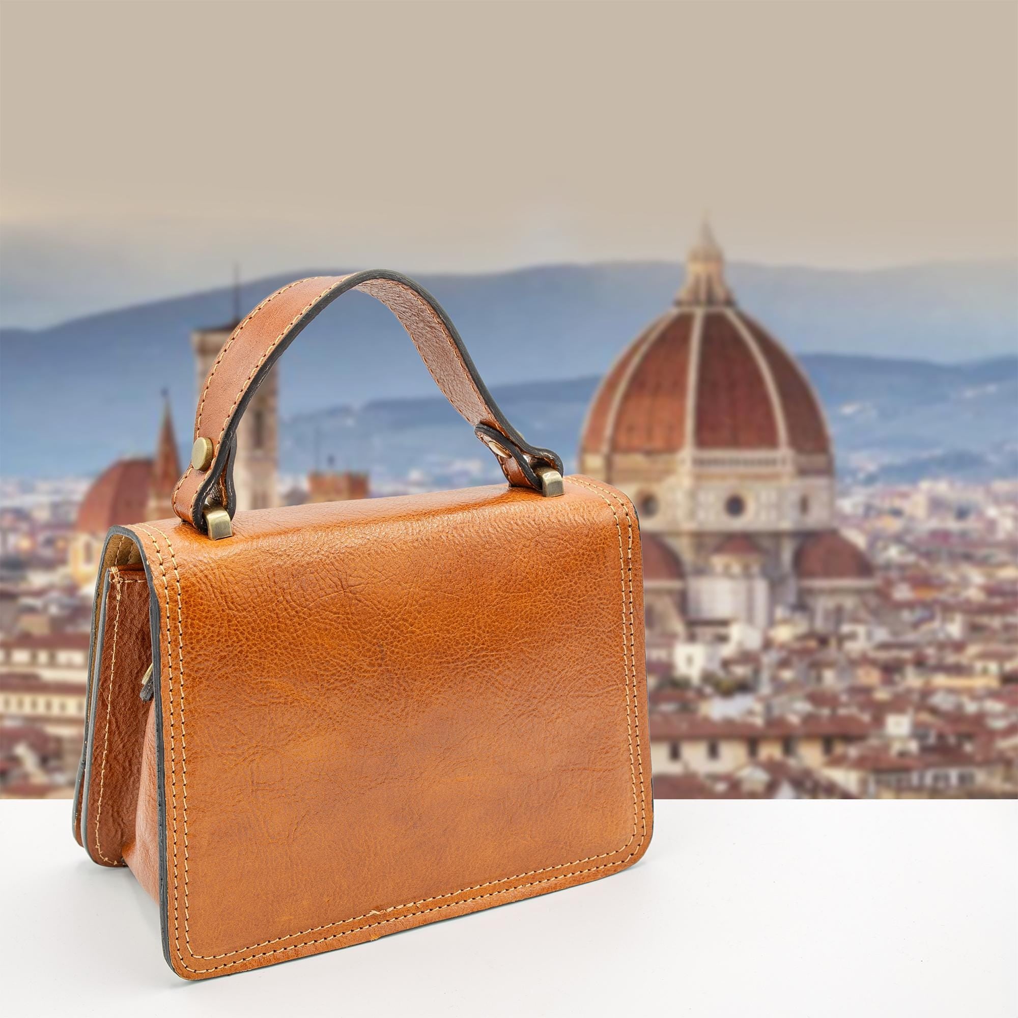 Italian Handmade Leather Bag For Women | Vintage-Inspired Tan Leather Satchel From Florence | Elegant Crossbody Bag, Made in Italy