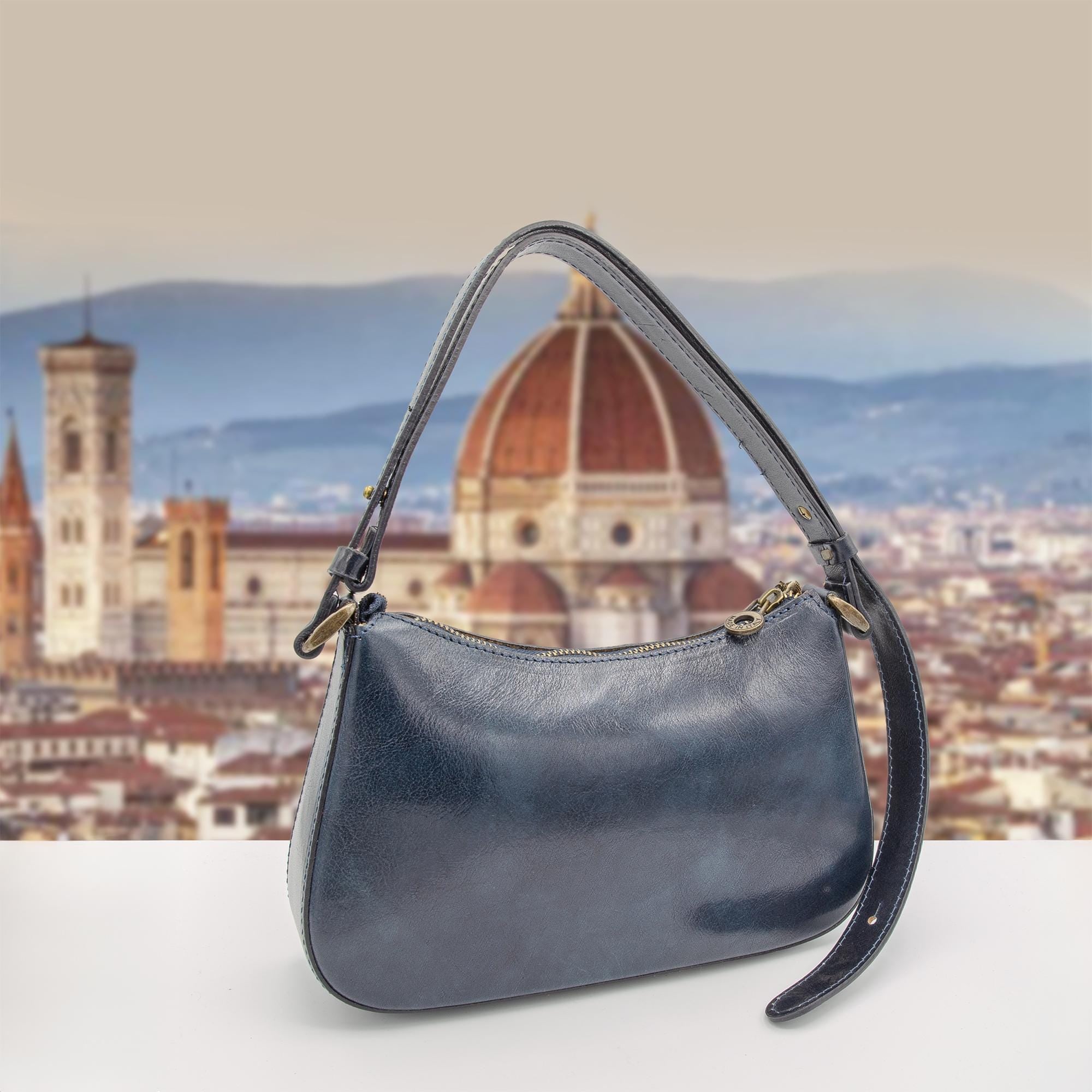 Italian Handmade Leather Bags for Women | Elegant Leather Shoulder Bag From Florence, Blue Bag, Made in Italy