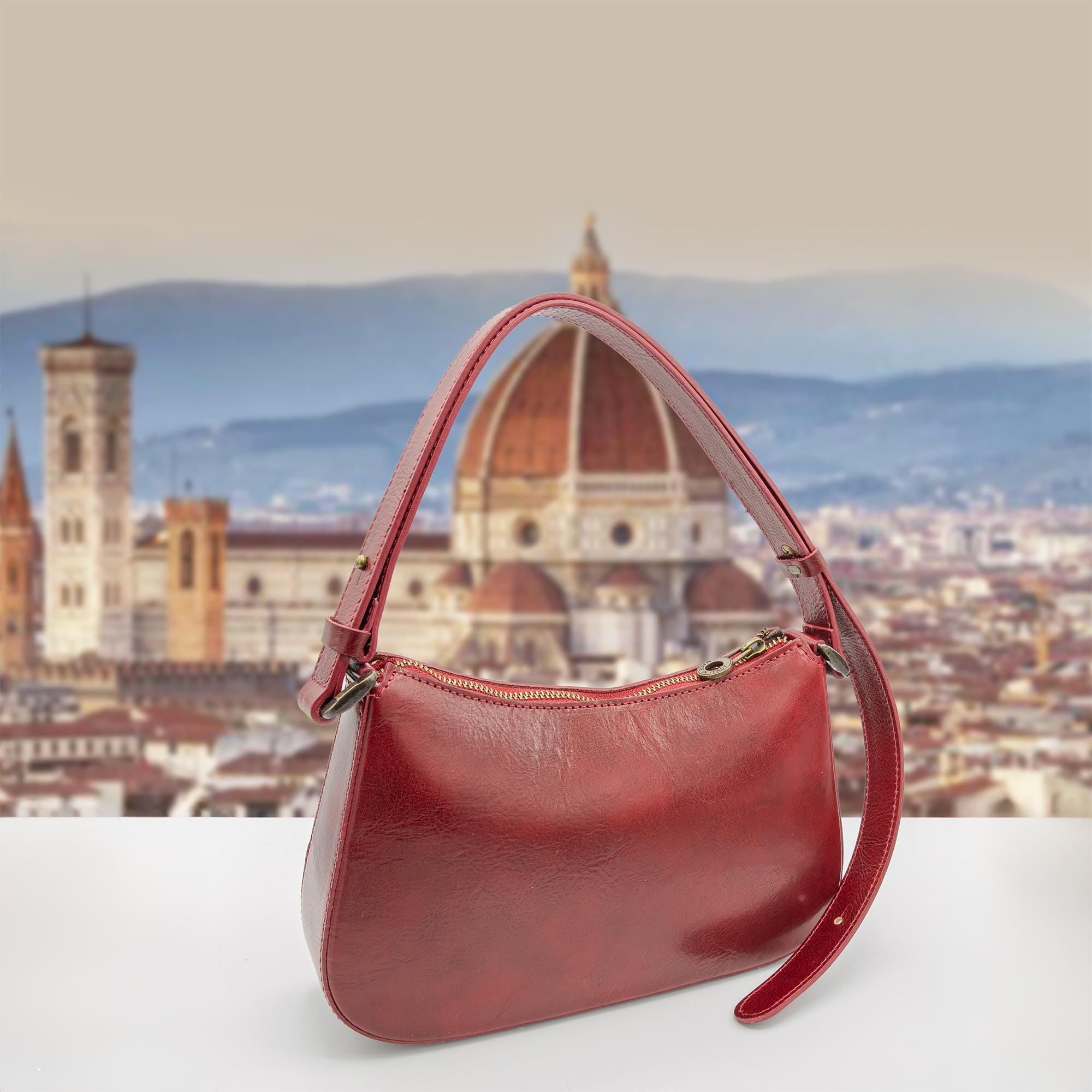 Italian Handmade Leather Bag for Women | Elegant Red Shoulder Bag from Florence | Made in Italy