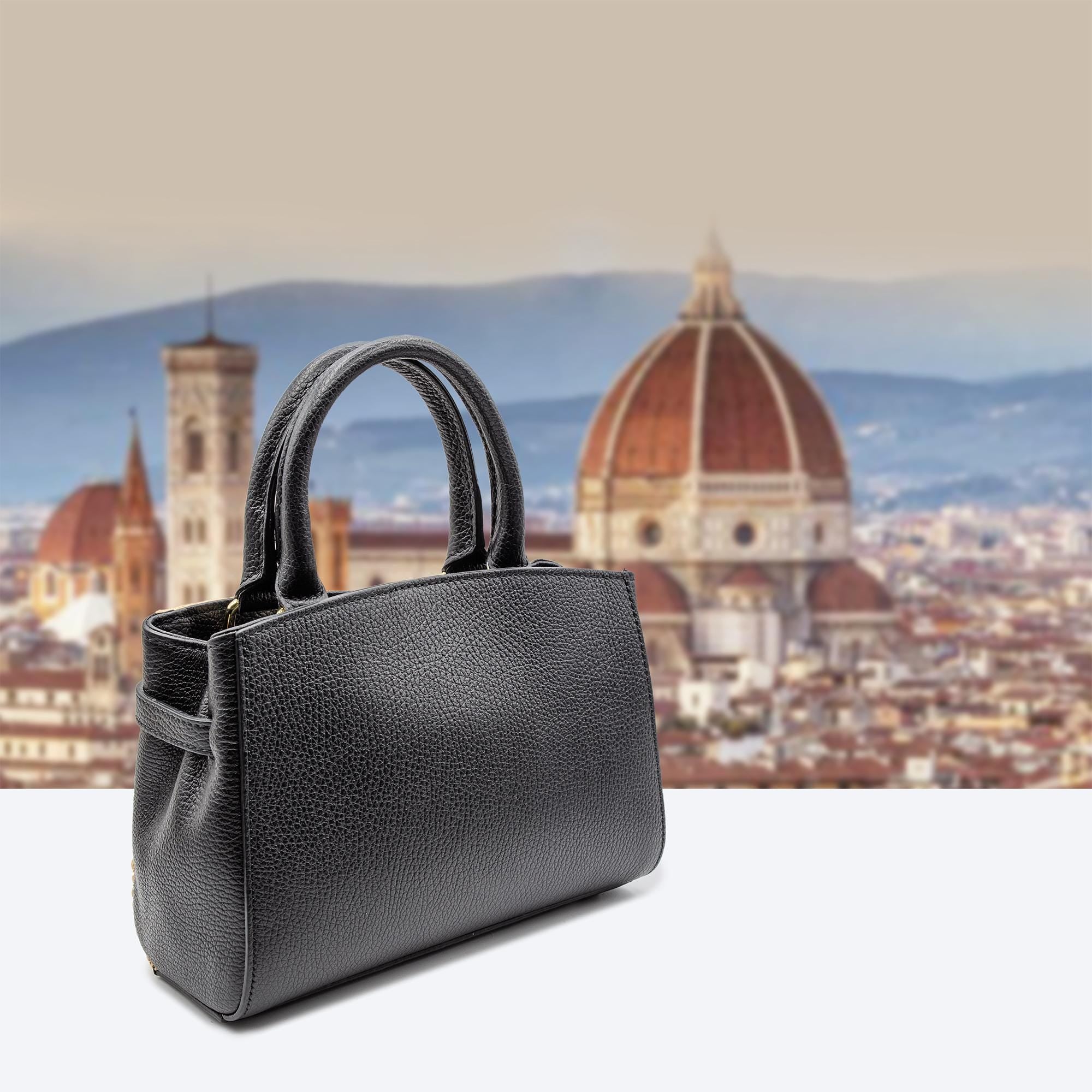 Italian Handmade Leather Bag for Women | Elegant Black Leather & Raffia Tote From Florence | Summer Purse, Made in Italy