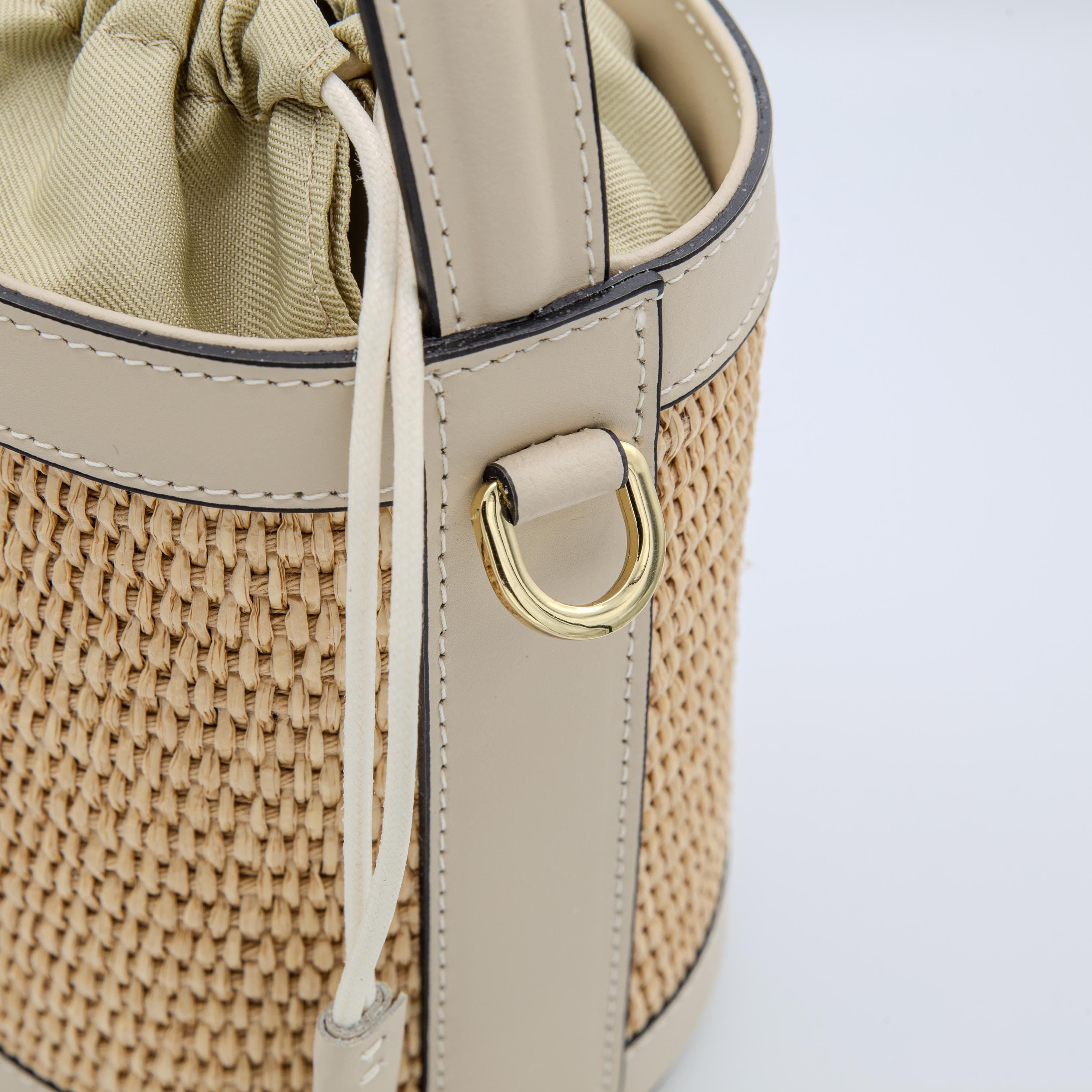 Italian Handmade Leather Bags for Women | Raffia Bucket Bag From Florence, Cream Summer Bag, Made in Italy